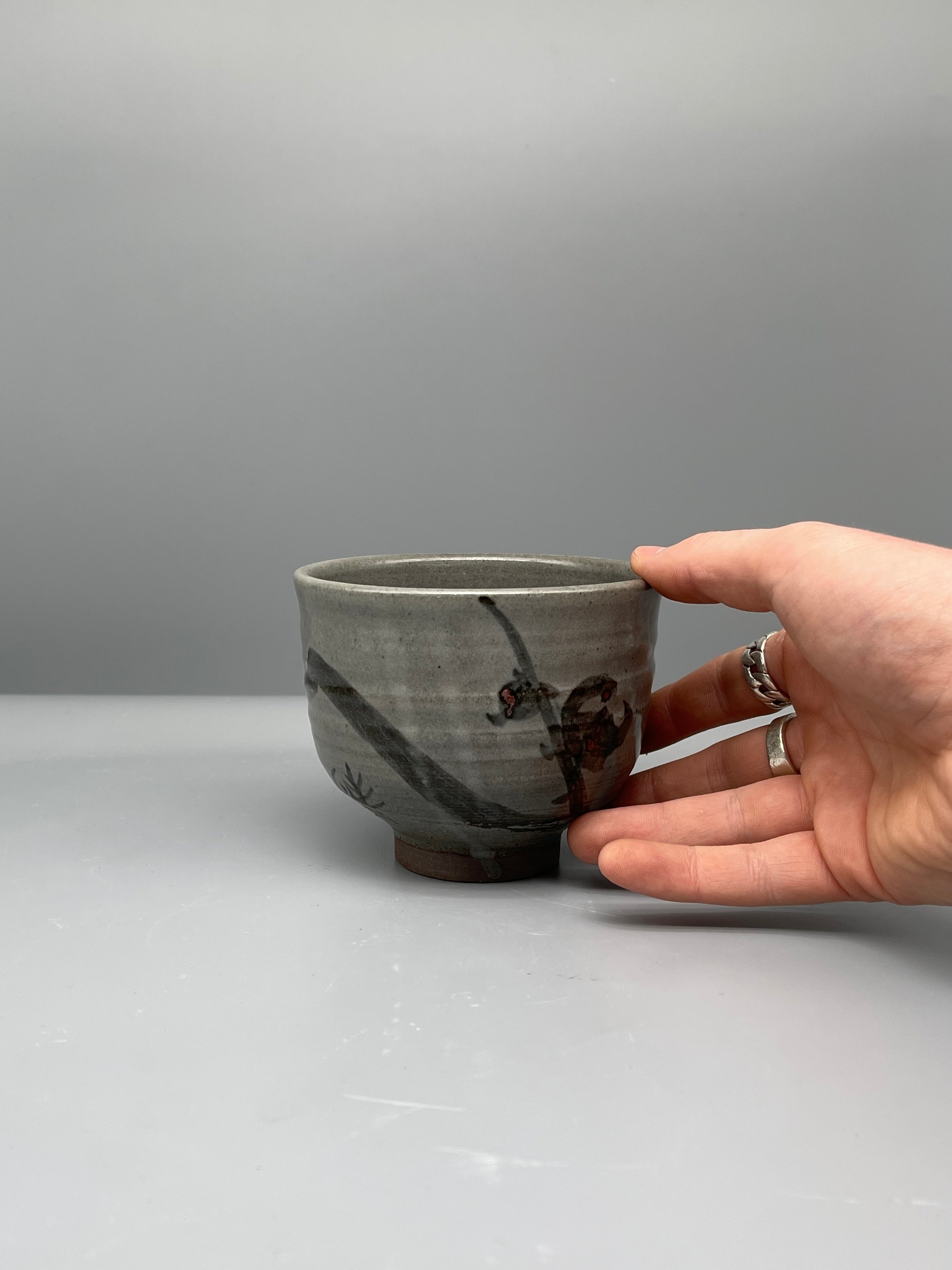Vintage Japanese Chawan Tea Bowl - Stoneware, Painted Floral Motif