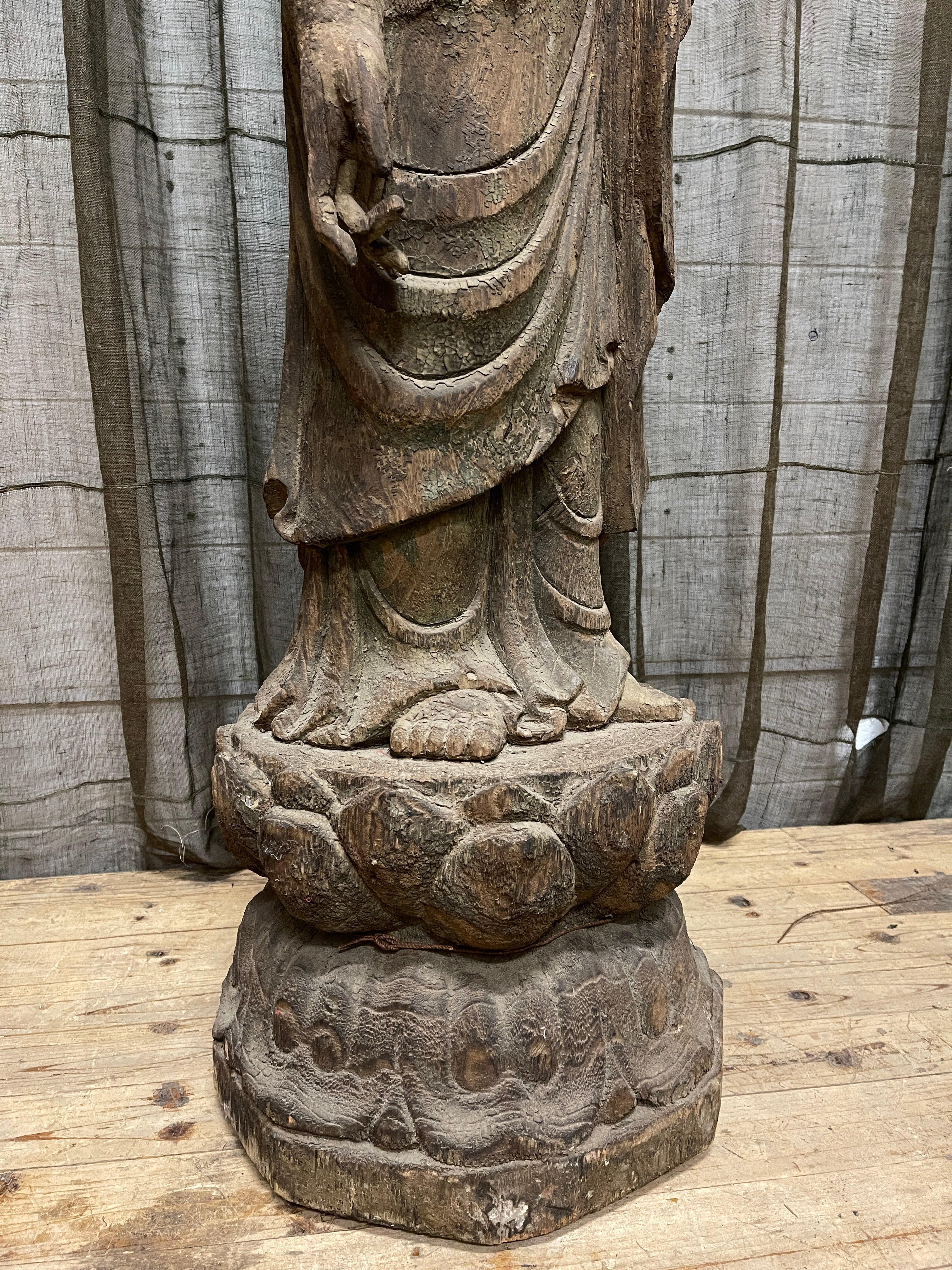 Chinese Standing Buddha Statue - Carved Wood