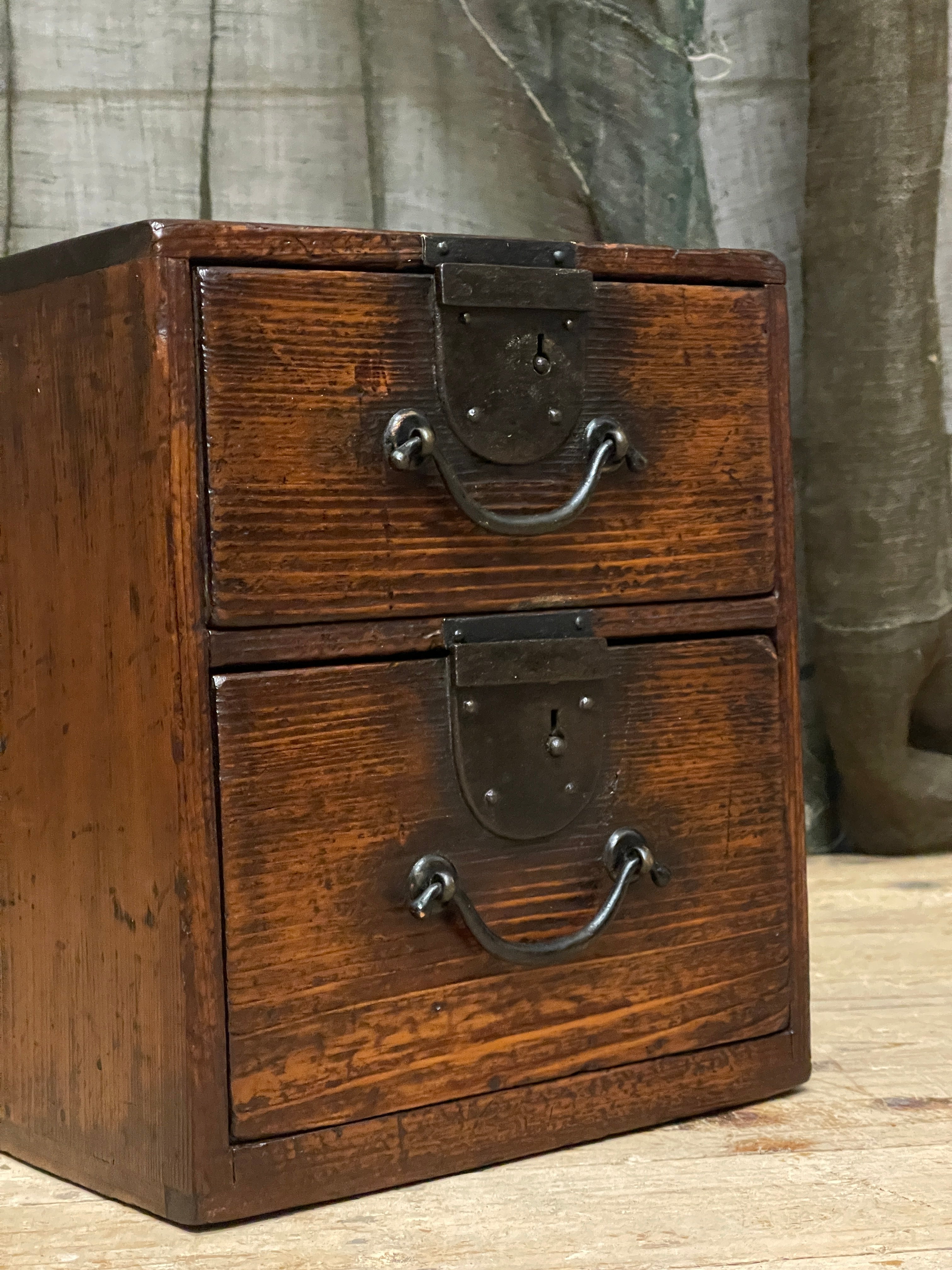 Antique Japanese 2 Drawer Document Box - Cypress| Meiji