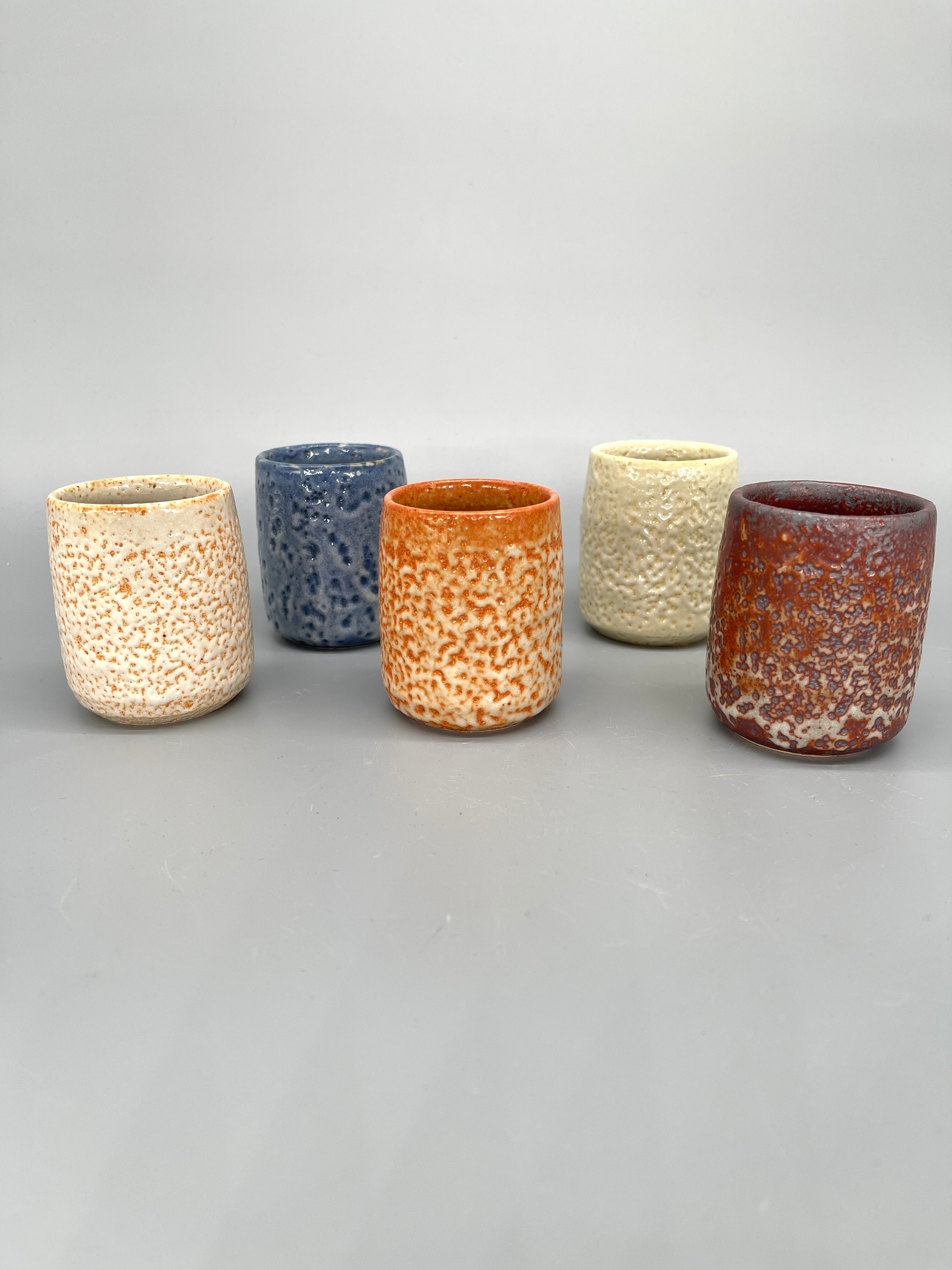 Set Of 5 Japanese Sake Cups - Shino Glaze
