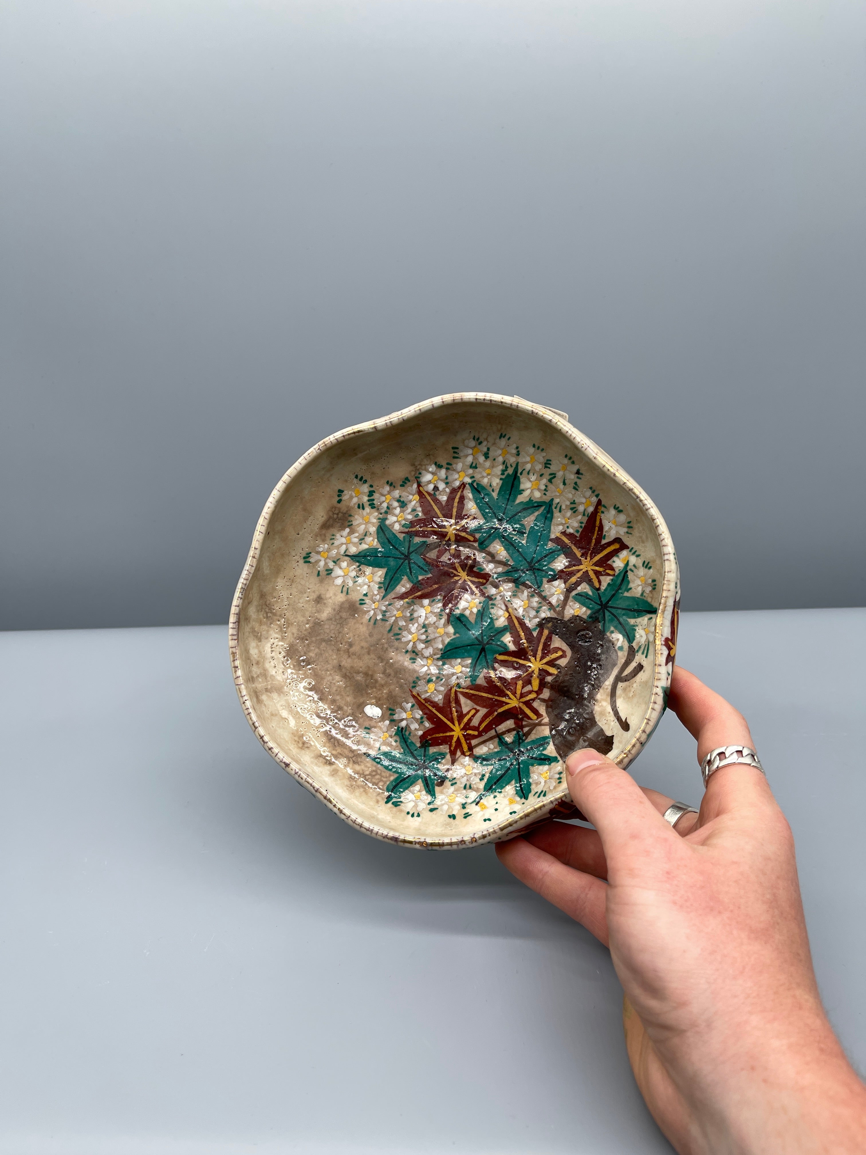 Small Japanese Serving Plate - Hand Painted Maple Leaf Motif
