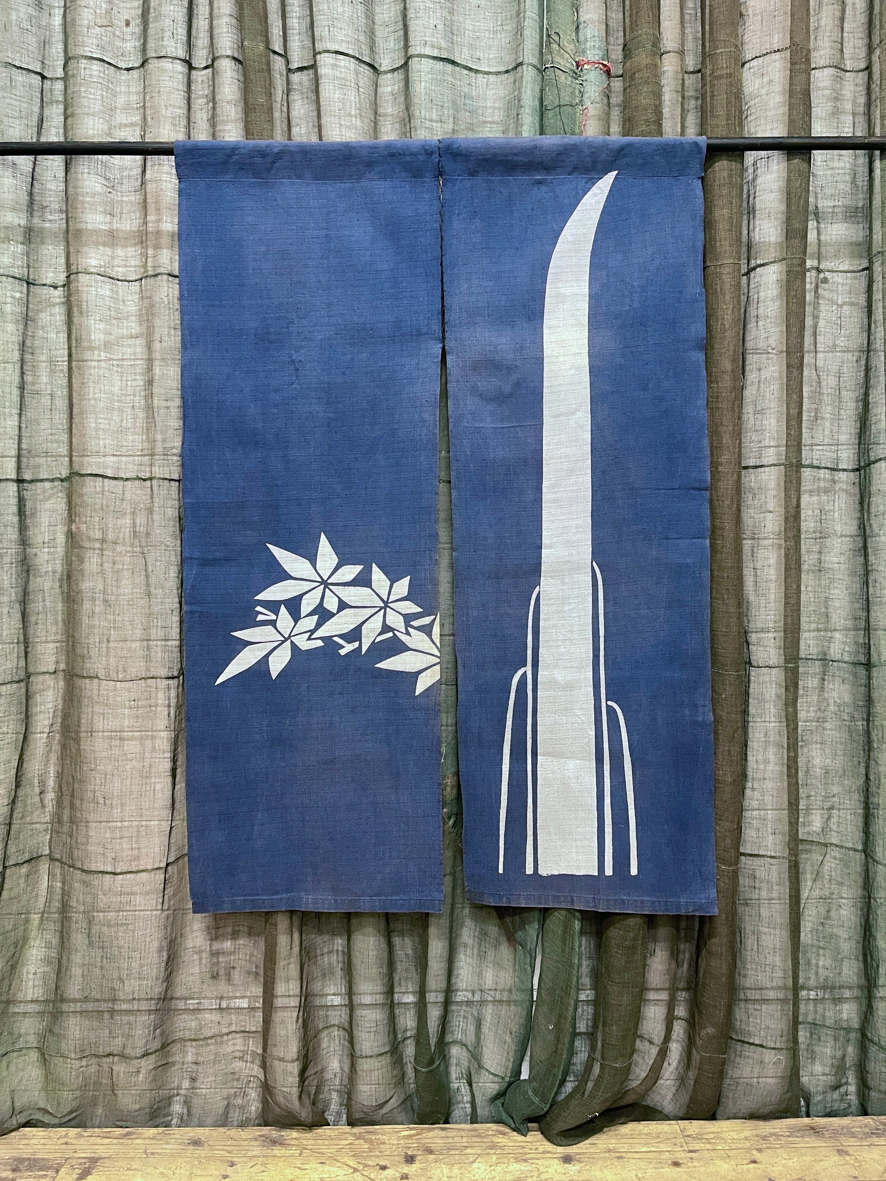 Vintage Japanese Hemp Noren, Panelled Curtain