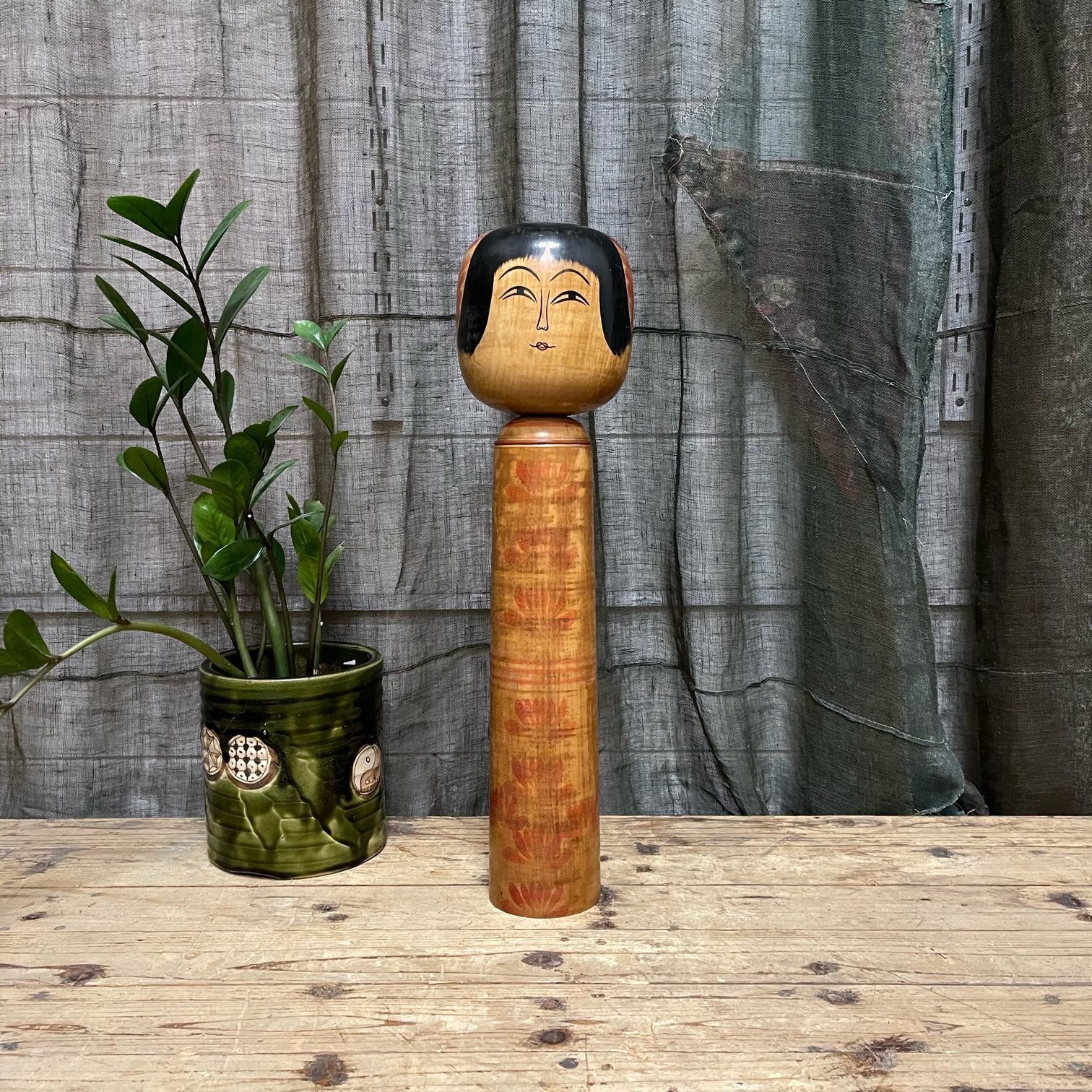 Vintage Large Kokeshi Doll with Floral Motif