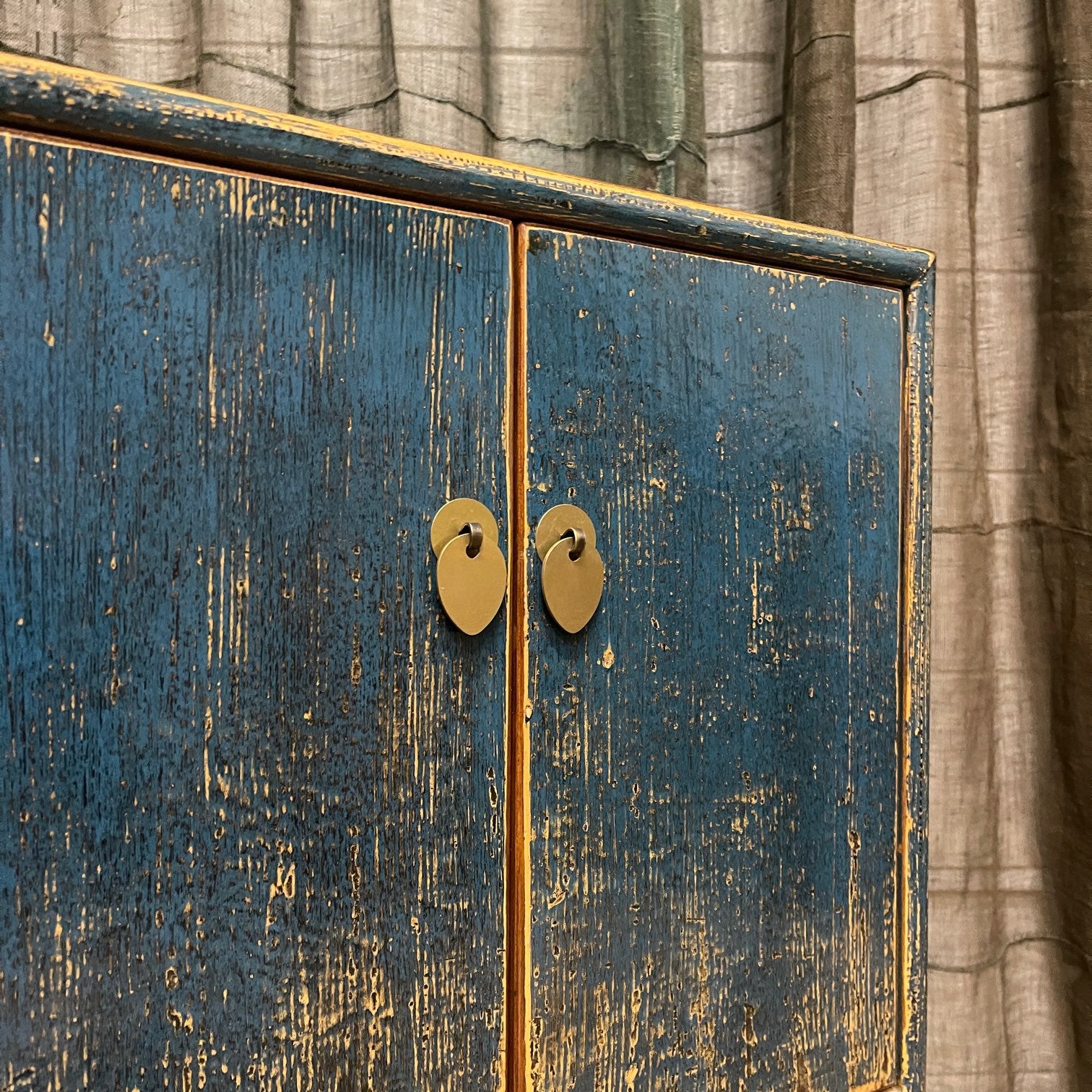 Provincial Style Chinese Blue Lacquered Side Cabinet
