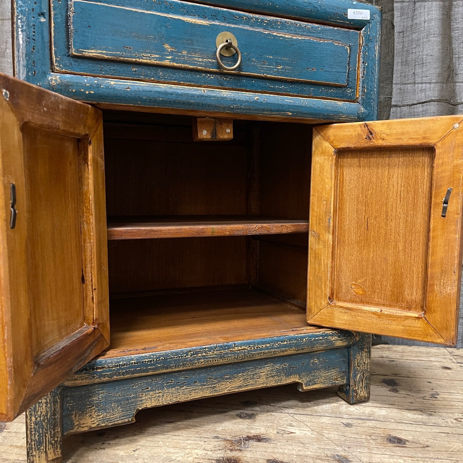 Provincial Style Chinese Blue Lacquered Side Cabinet