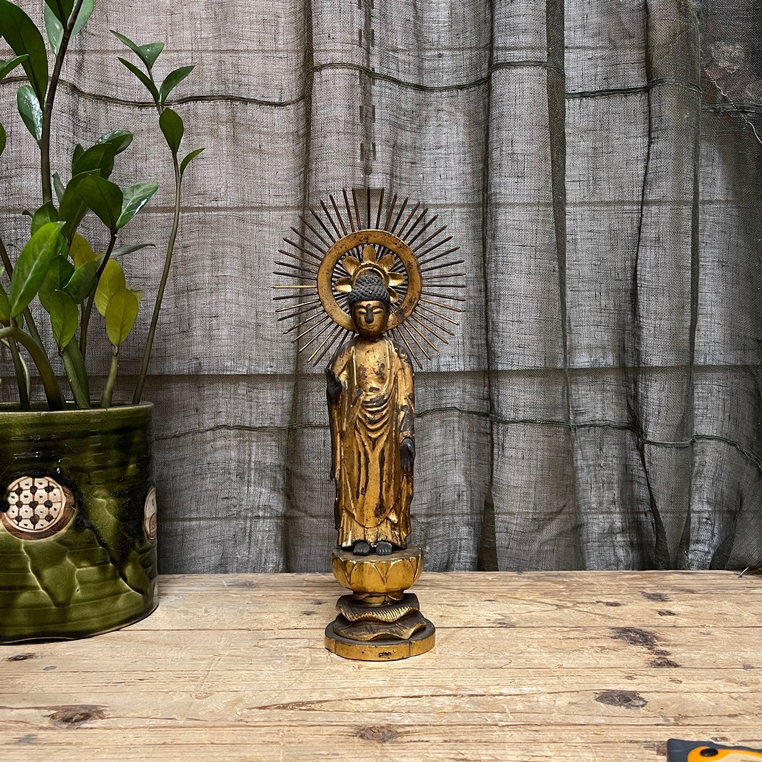 Shaka Nyorai, Antique Japanese Buddha on a Lotus Base - Carved Wood & Gilt | c.1900