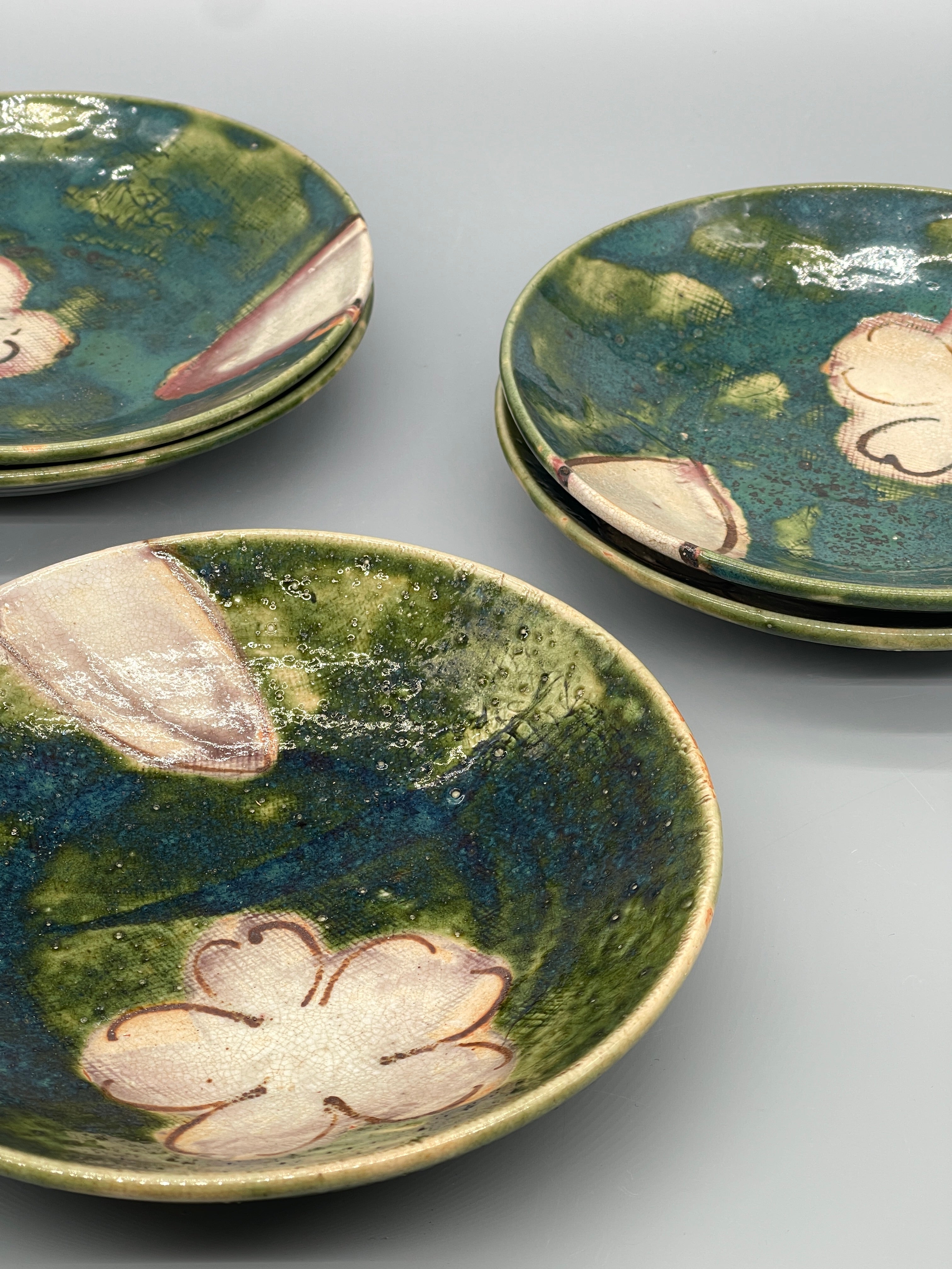 Set of Vintage Japanese Plates, Oribe Glaze