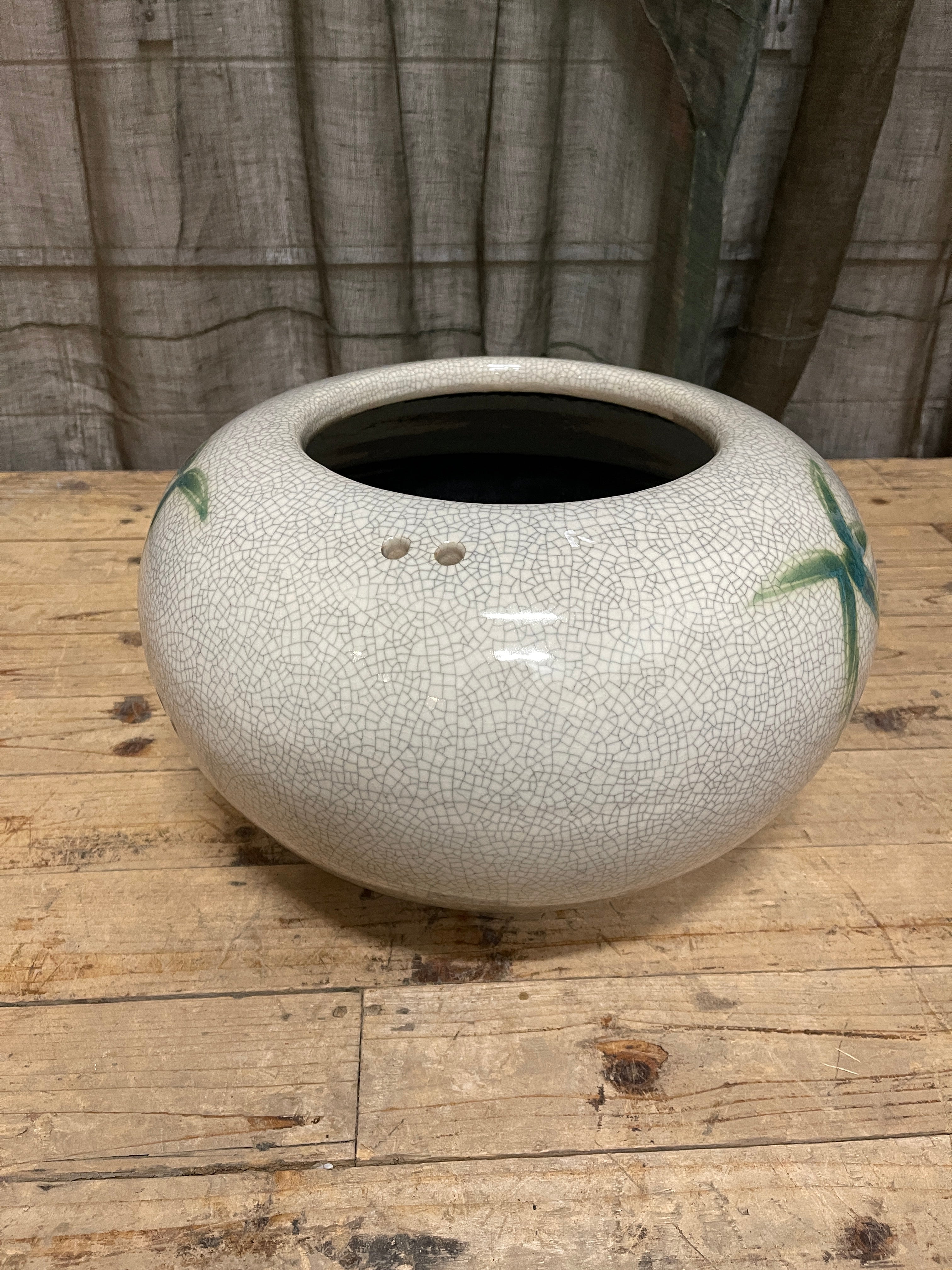 Vintage Japanese Pottery Hibachi Brazier - Crackle Glaze