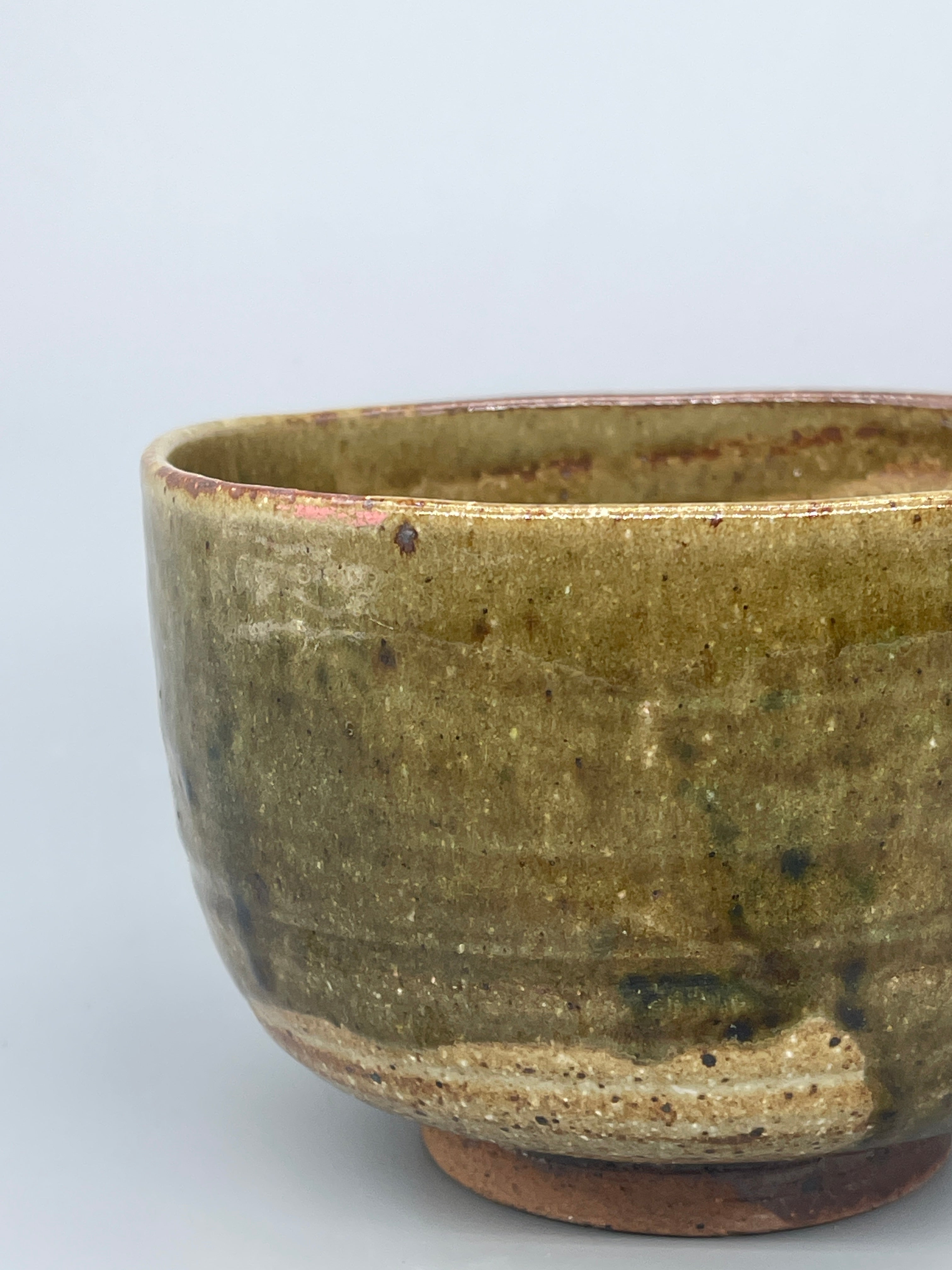 Vintage Large Japanese Matcha Bowl, Chawan - Green Drip Glaze