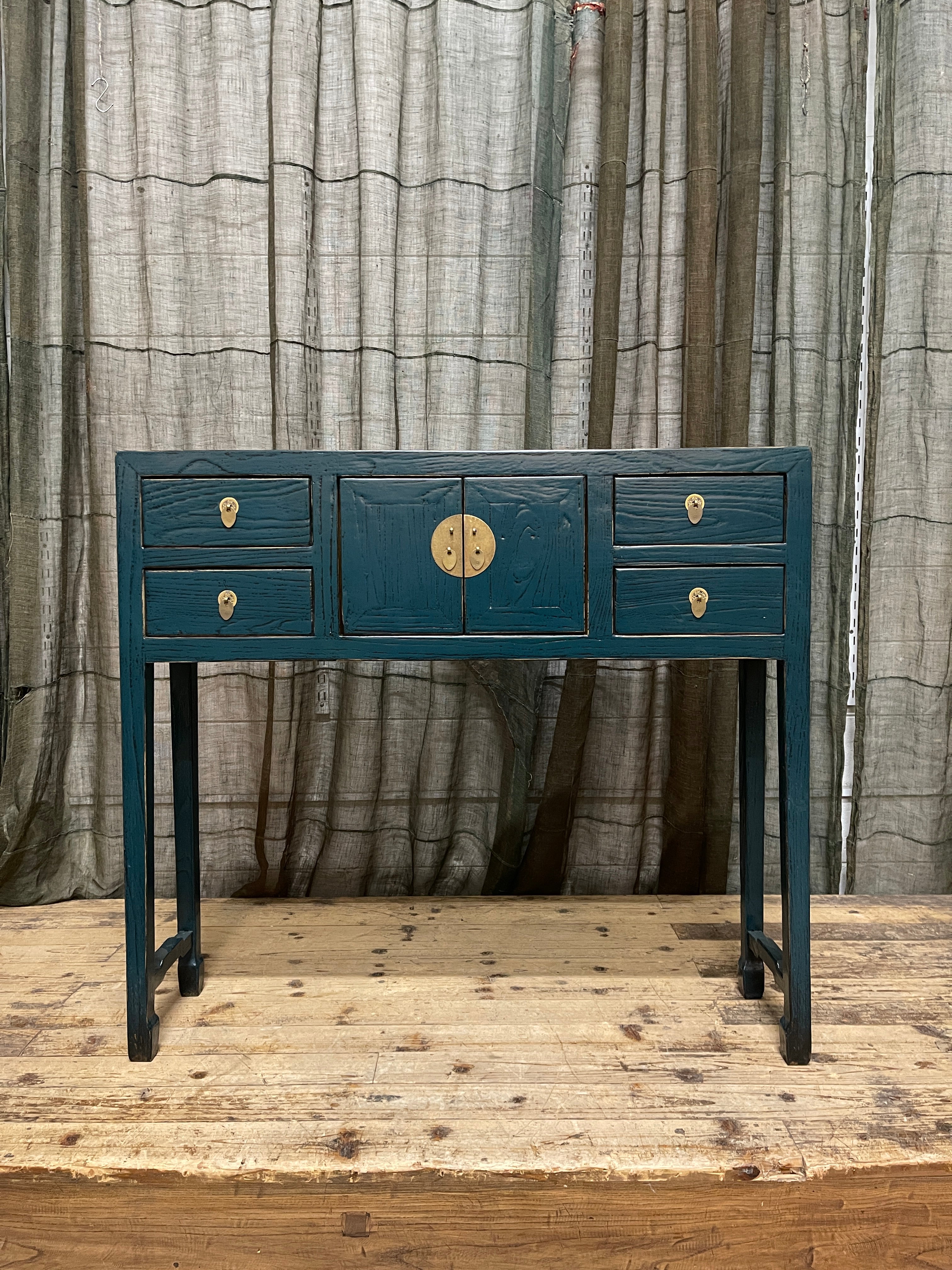 Provincial Style Blue Chinese Lacquered Hall Table