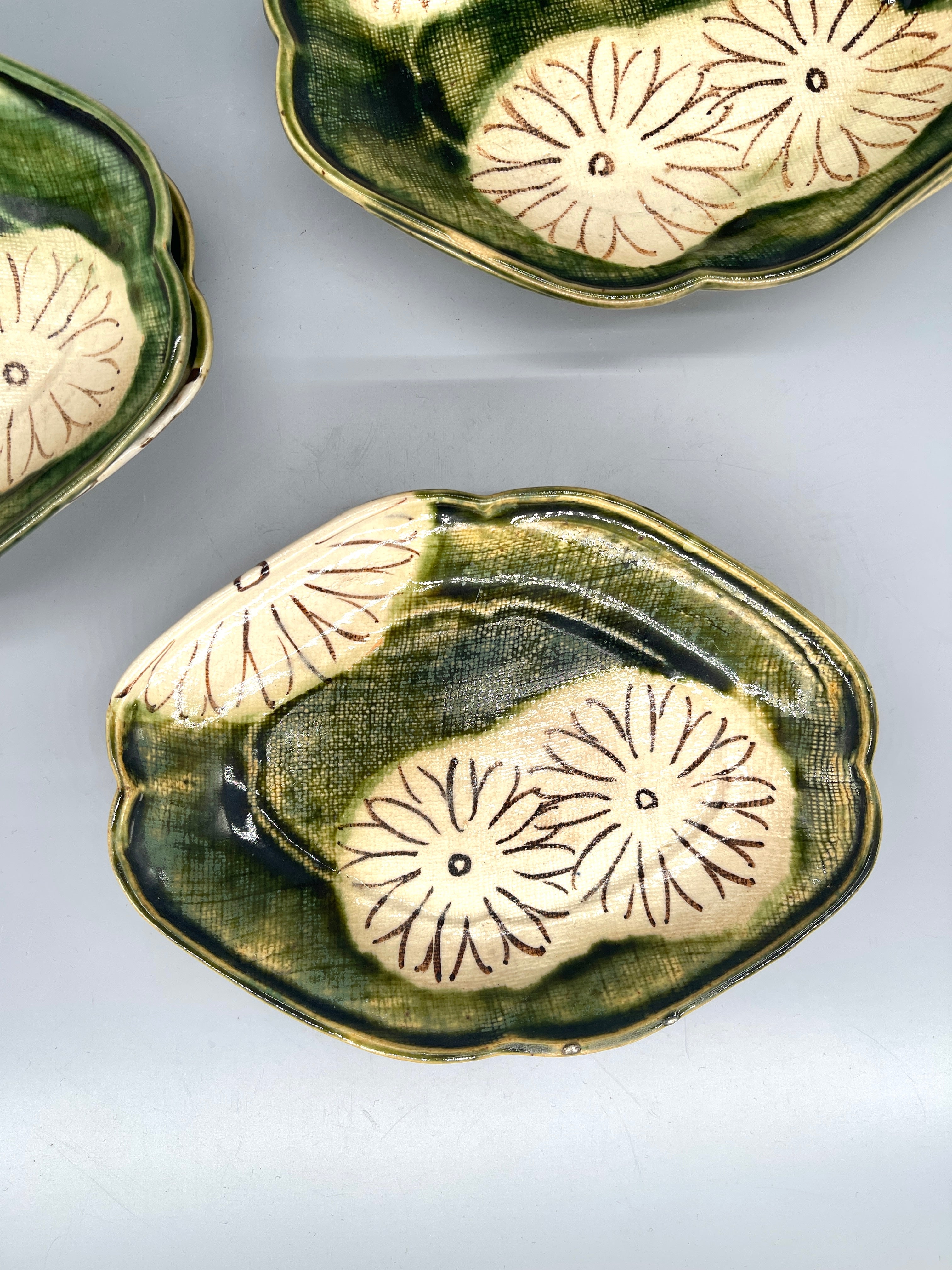 Set of Five Vintage Japanese Side Plates, Oribe Glaze