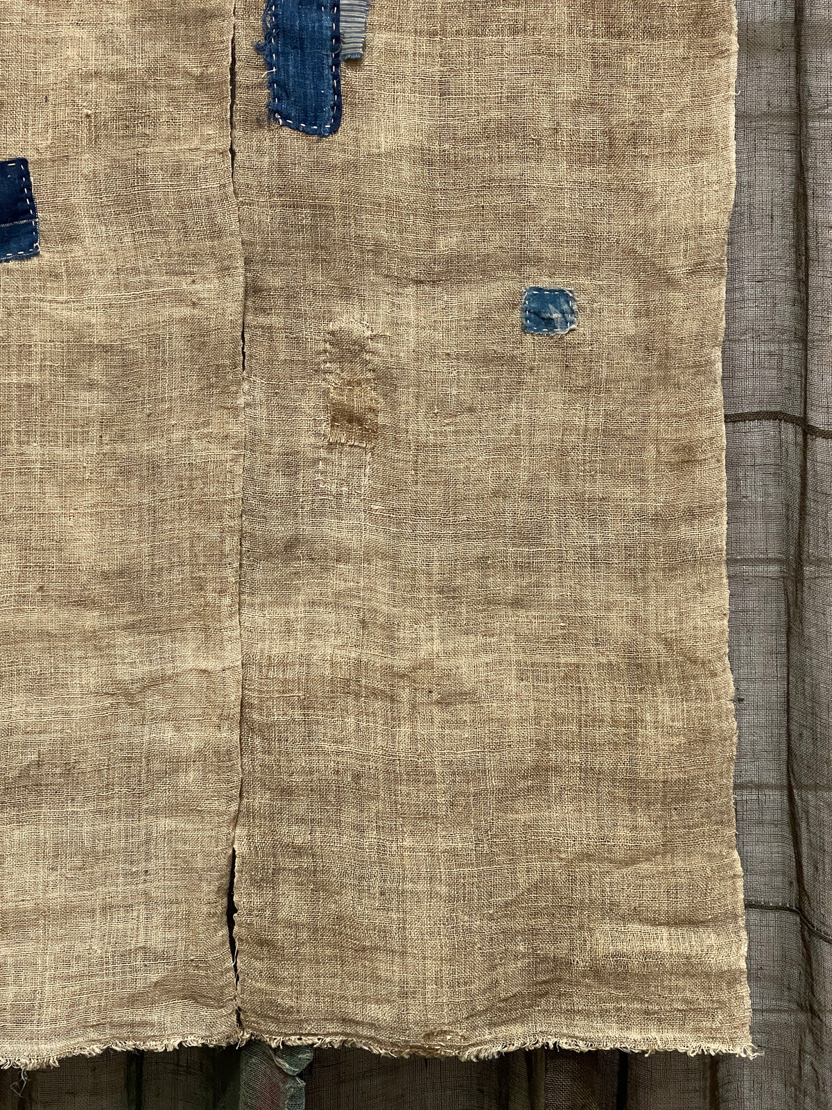 Vintage Japanese Hemp Noren, Panelled Curtain