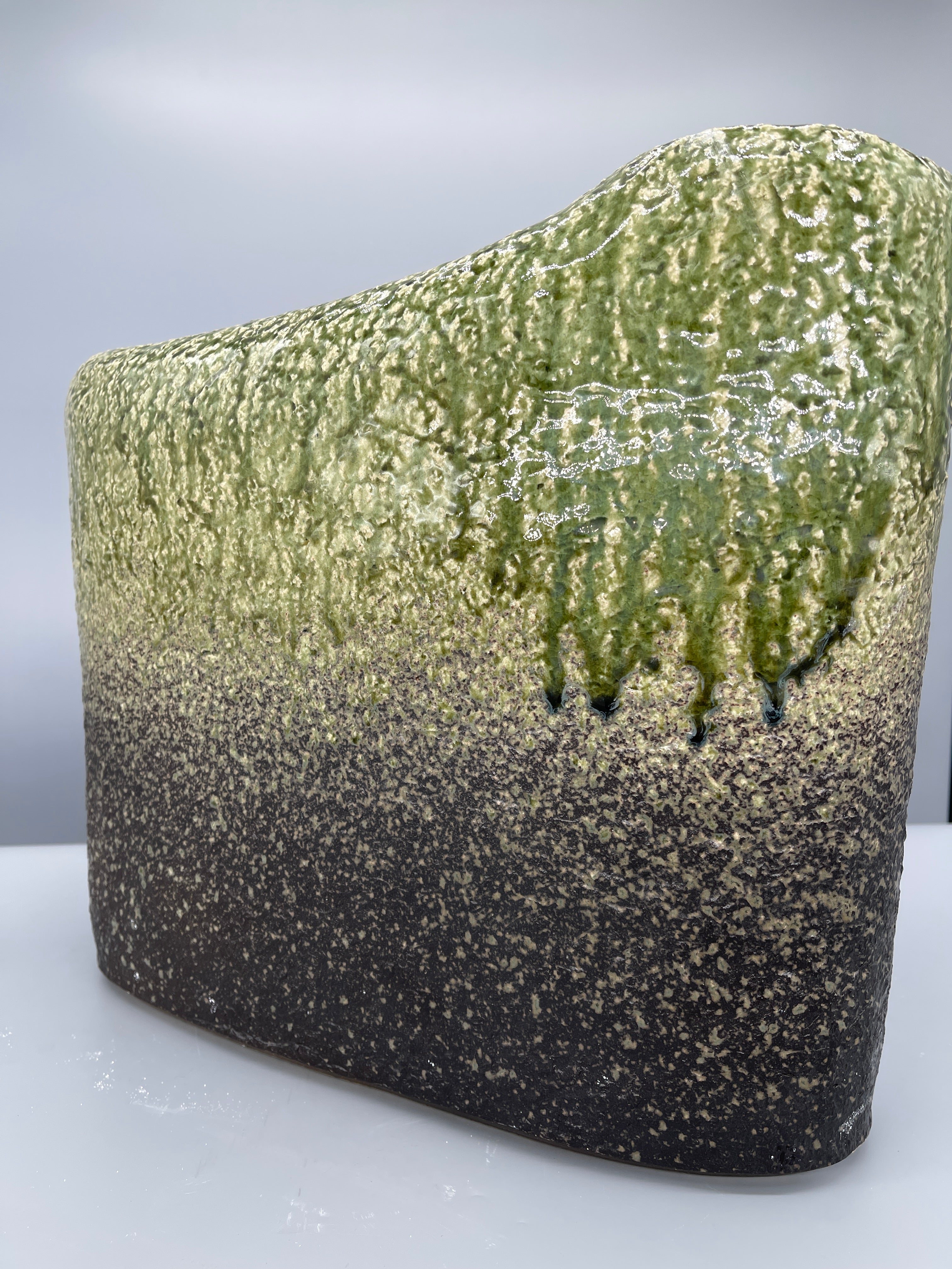 Large Japanese Ceramic Ikebana Vase, Green Glaze - Stoneware
