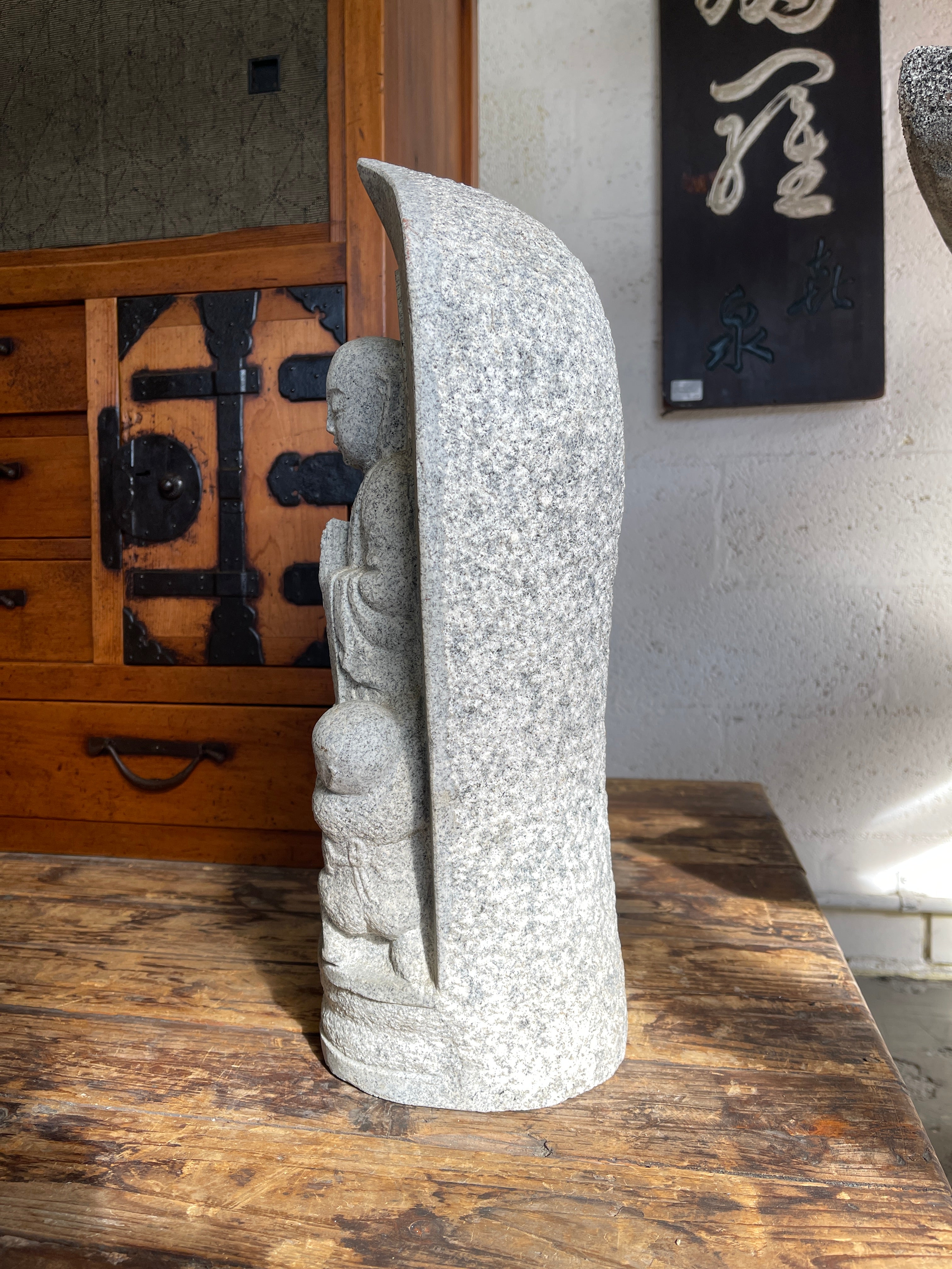Japanese Stone Carving Statue Of Jizo