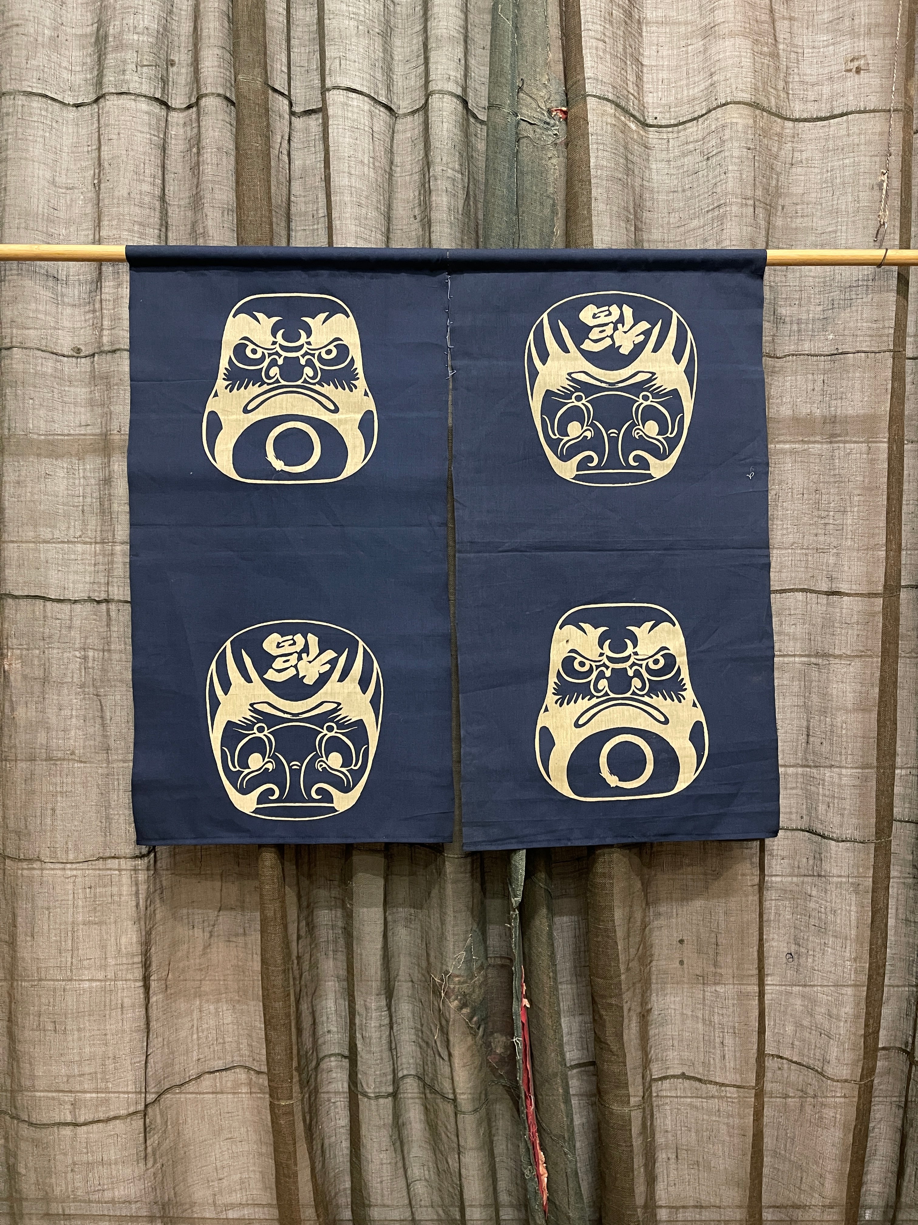 Vintage Japanese Noren - Indigo Cotton | Daruma Motif