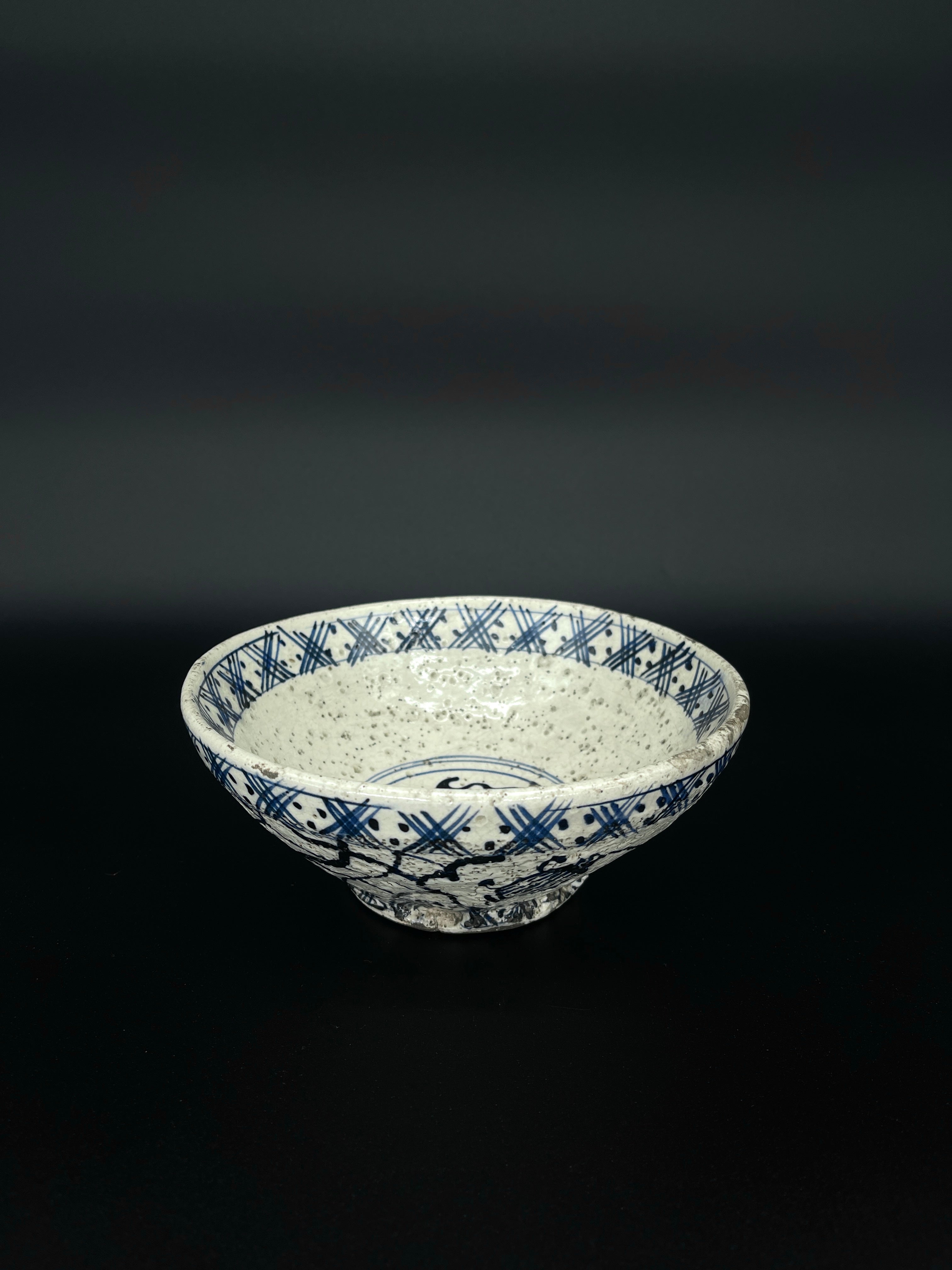 Antique Japanese Blue & White Bowl with Rich Textural Design