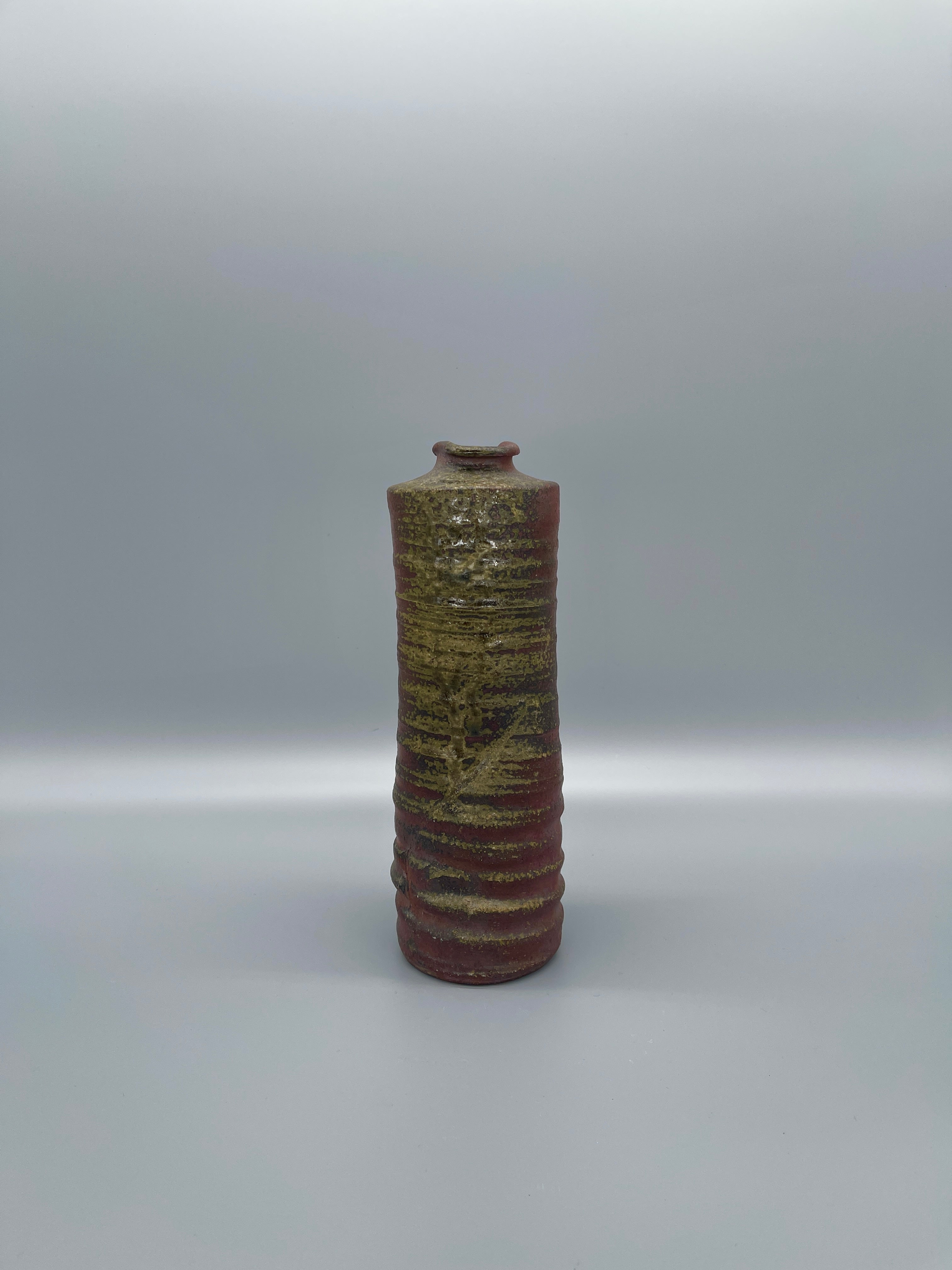 Vintage Japanese Ikebana Vase - Earthy Brown Bizen Glaze