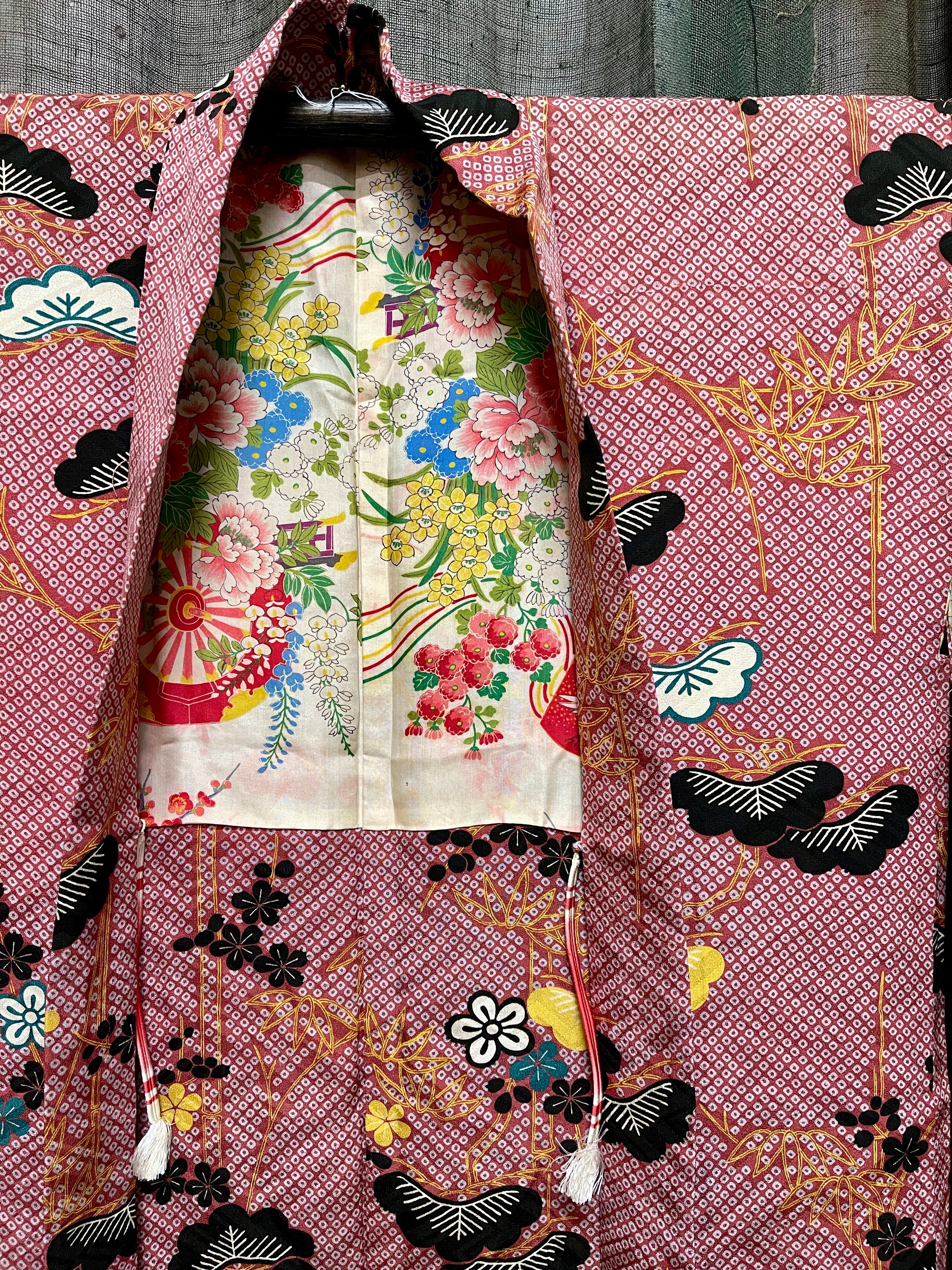 Japanese Haori-Kimono Jacket - Peach Orange Silk