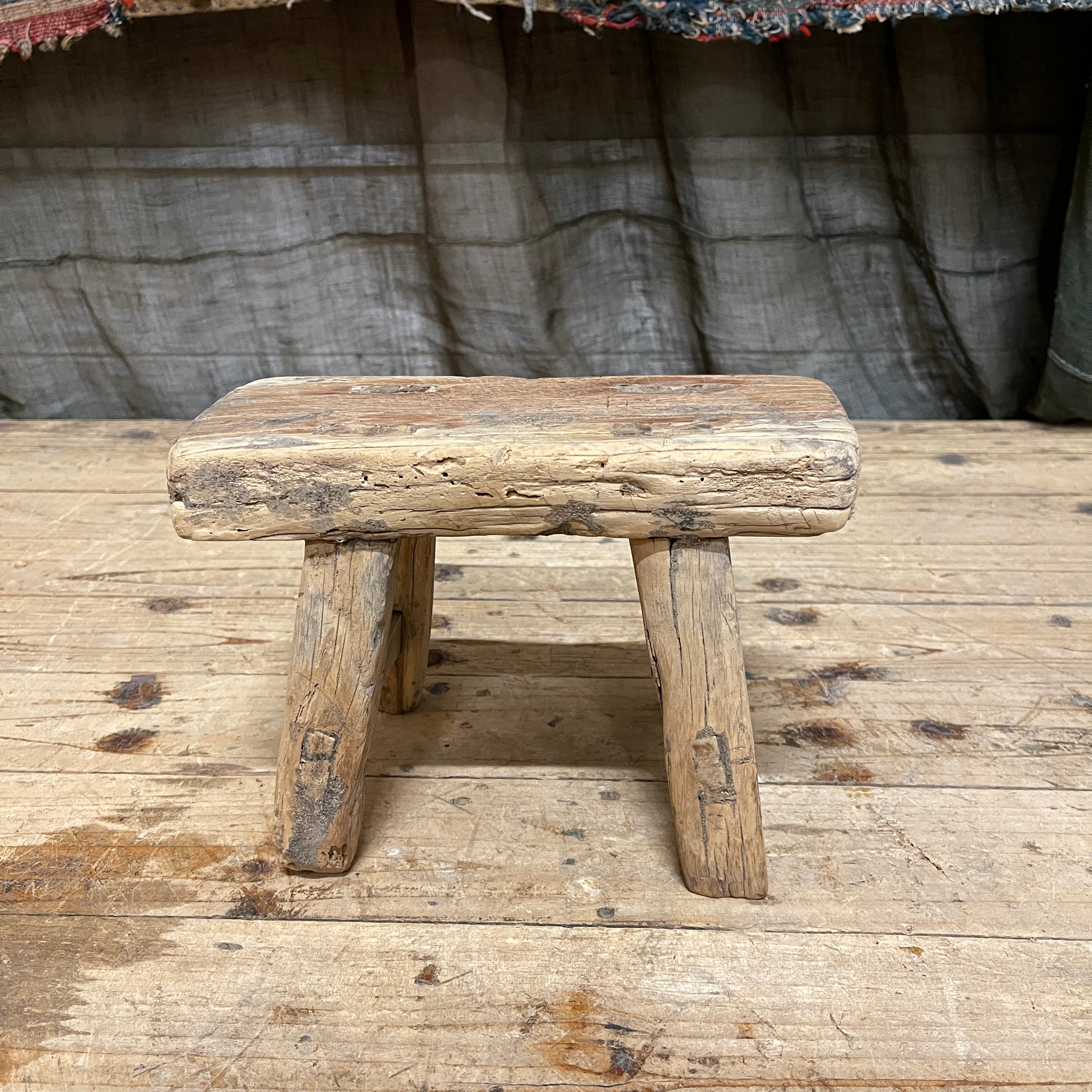 Antique Chinese Provincial Elm Mini Stool