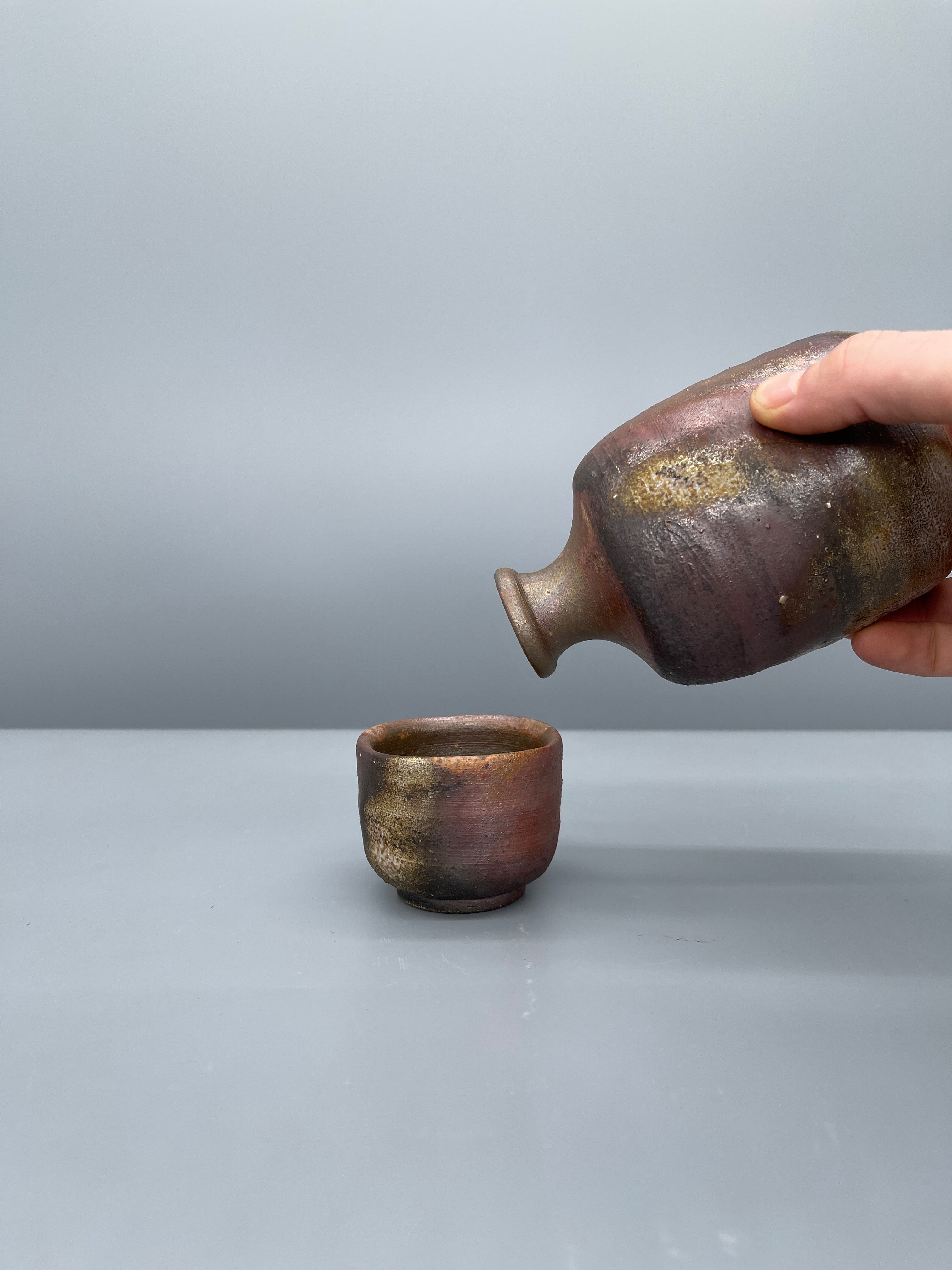Japanese Stoneware Sake Tokkuri Set - Bizen Ware