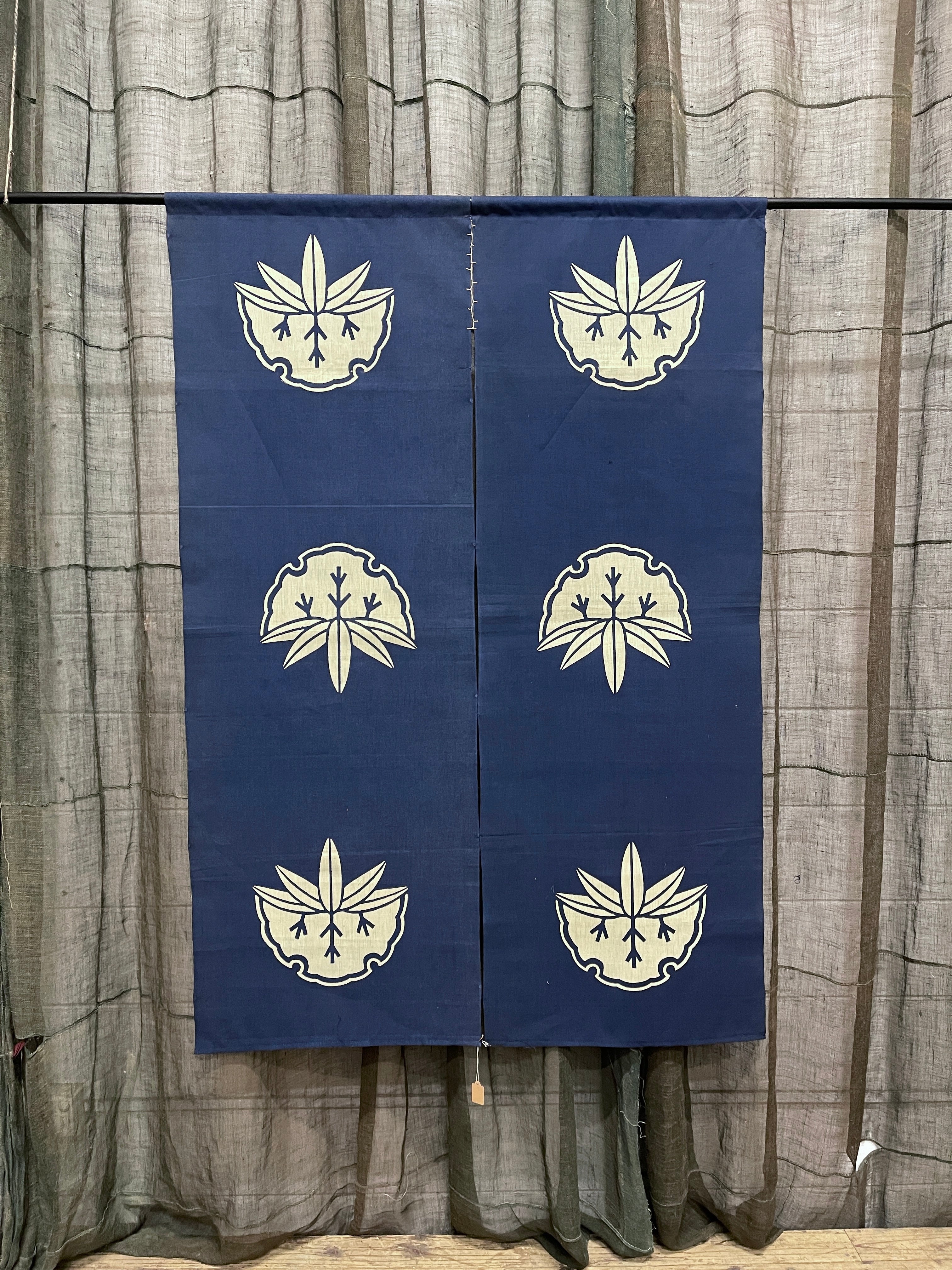 Vintage Japanese Noren - Indigo Cotton | Mon Crest Motif