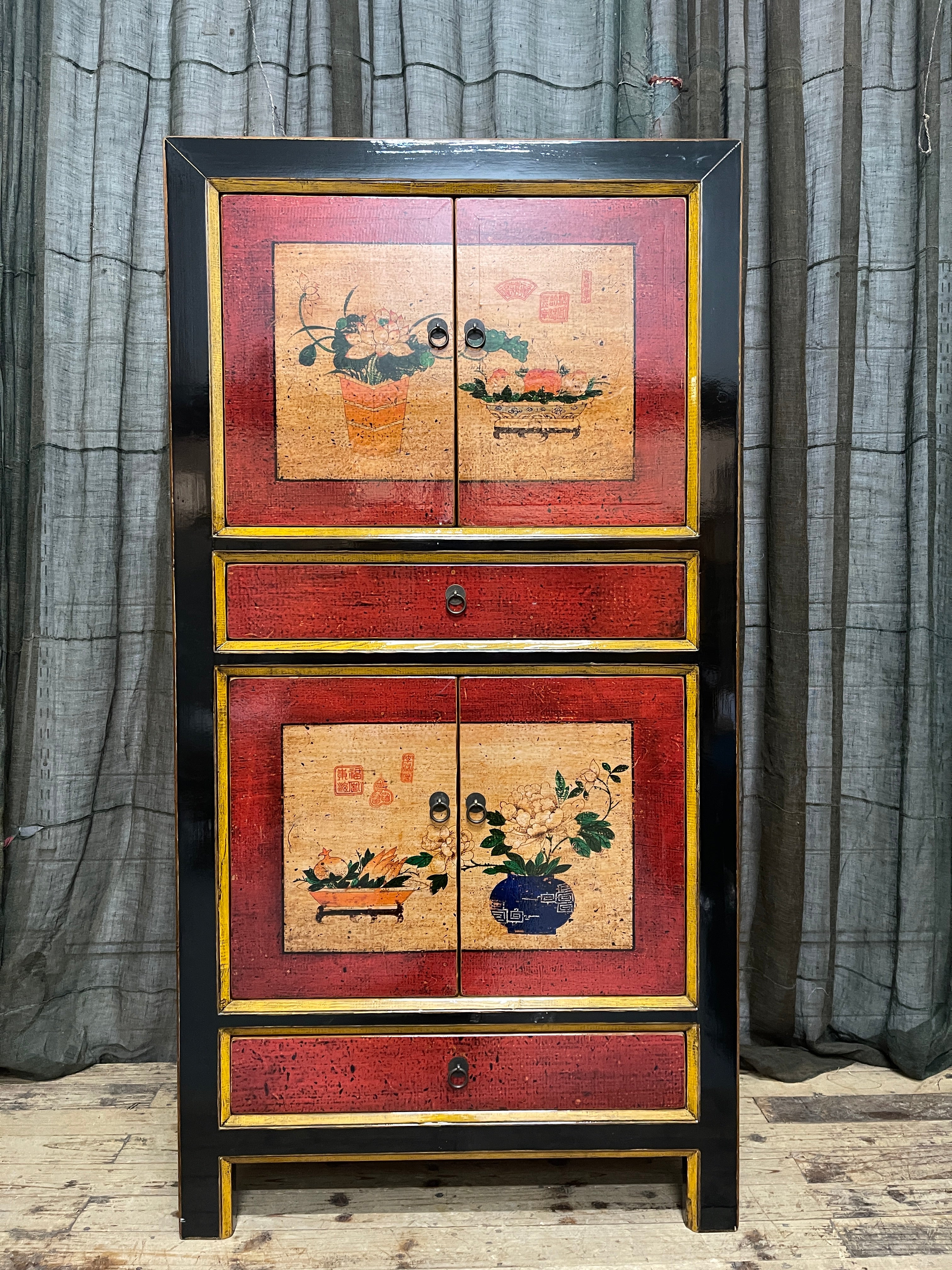 Provincial Style Chinese Black Lacquered Cabinet
