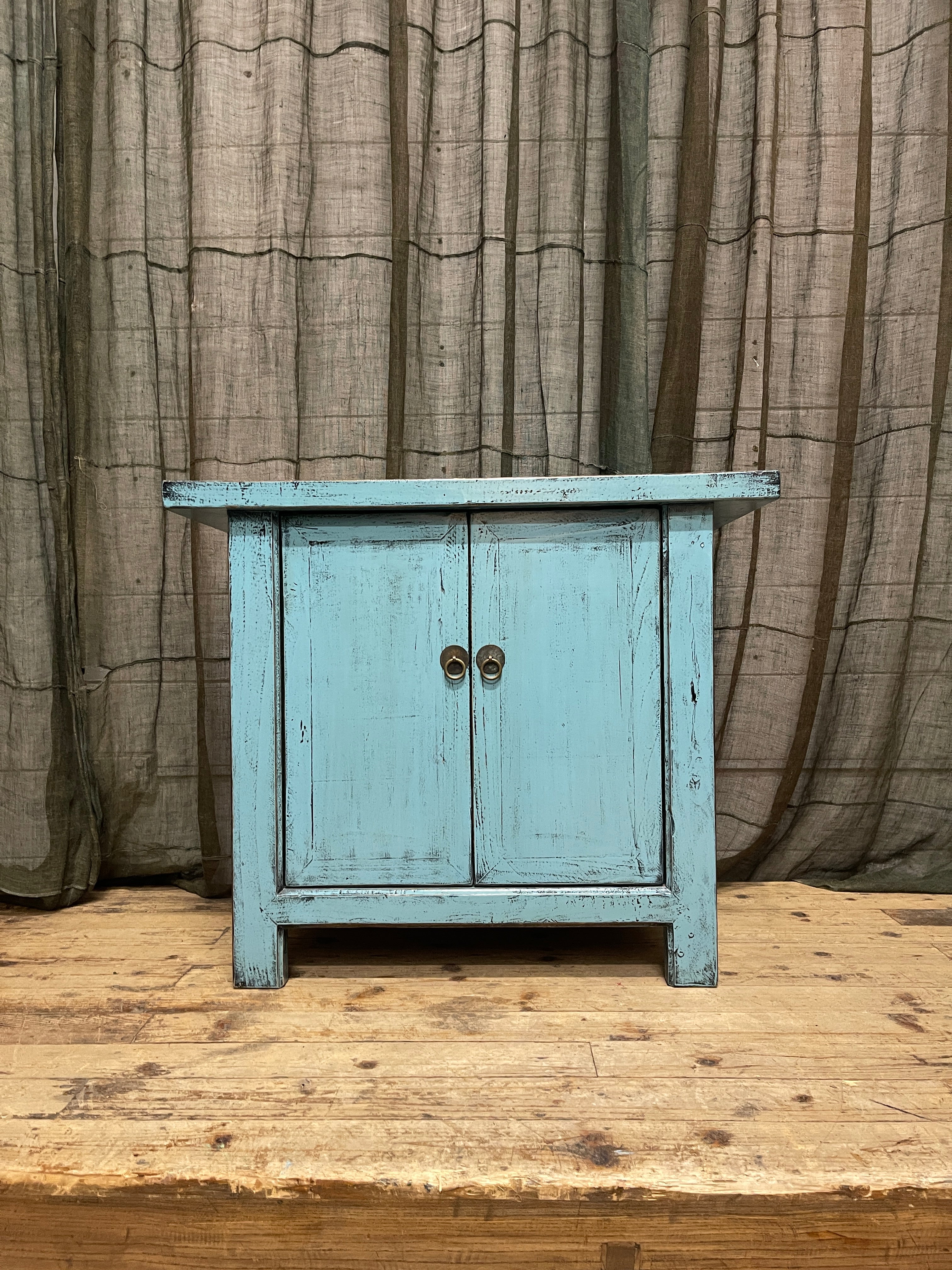 Chinese Blue Lacquered Side Cabinet