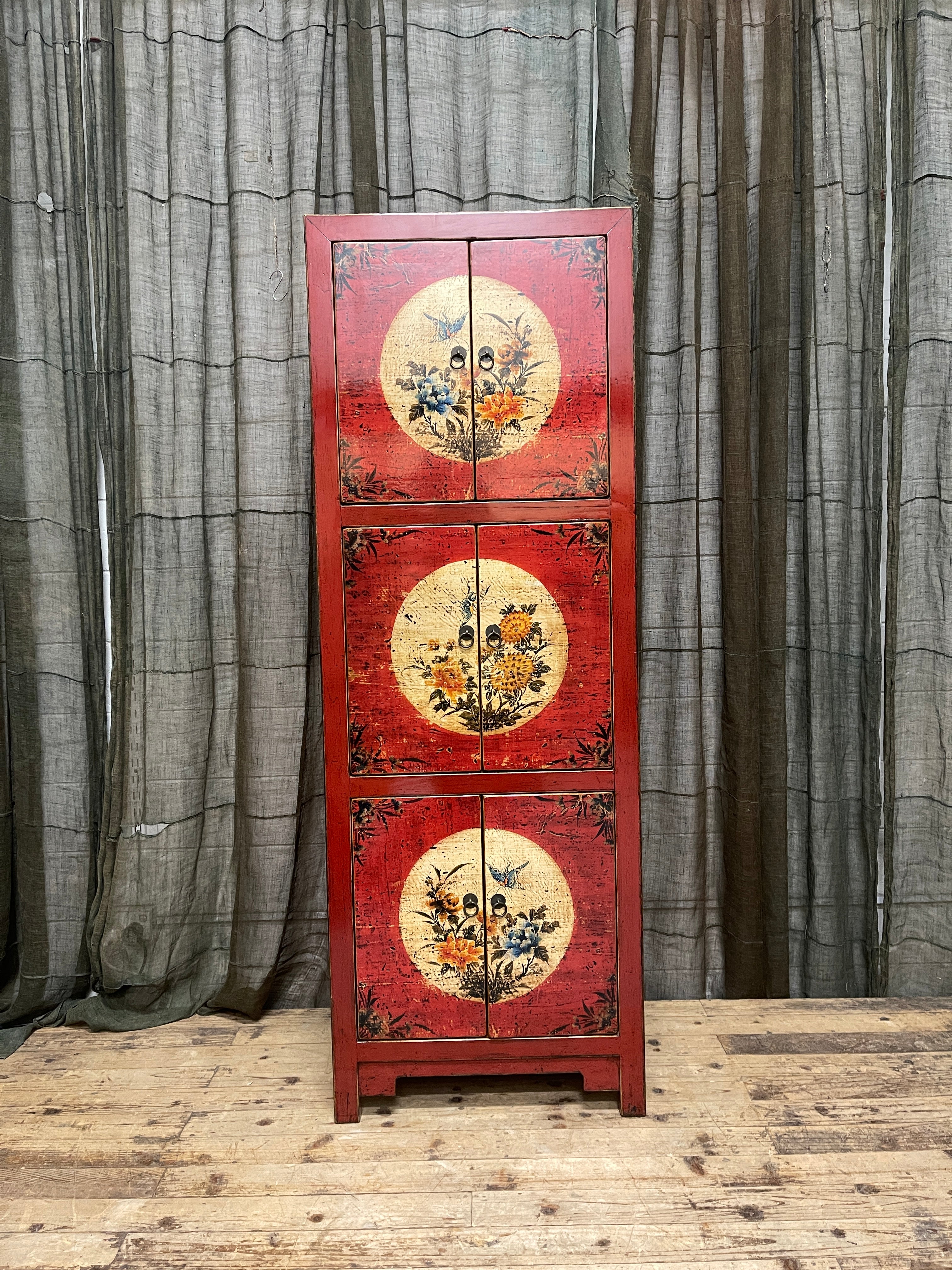Provincial Style Chinese Red Lacquered Cabinet