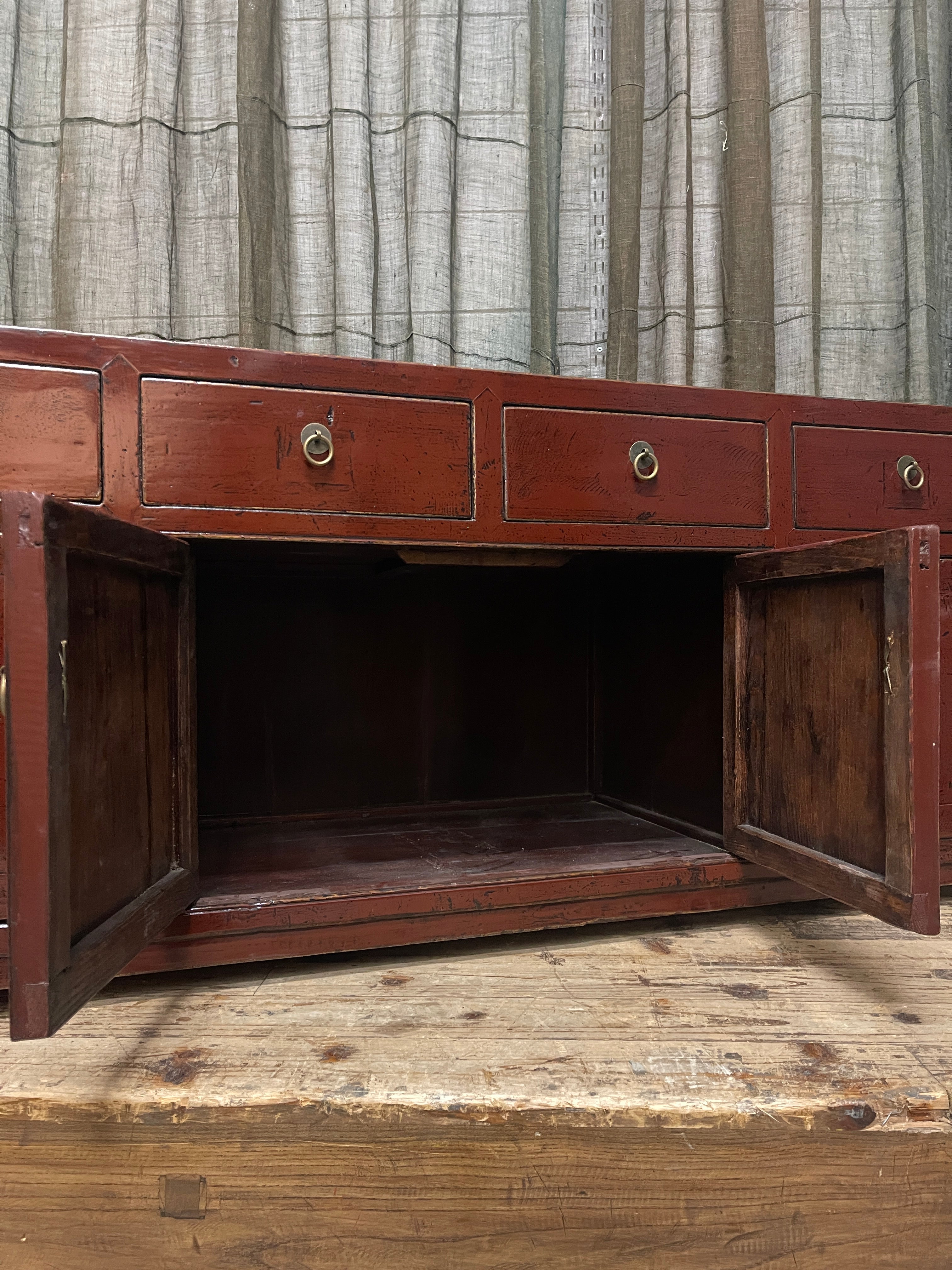 Chinese Red Lacquered Low Cabinet - Recycled Timber
