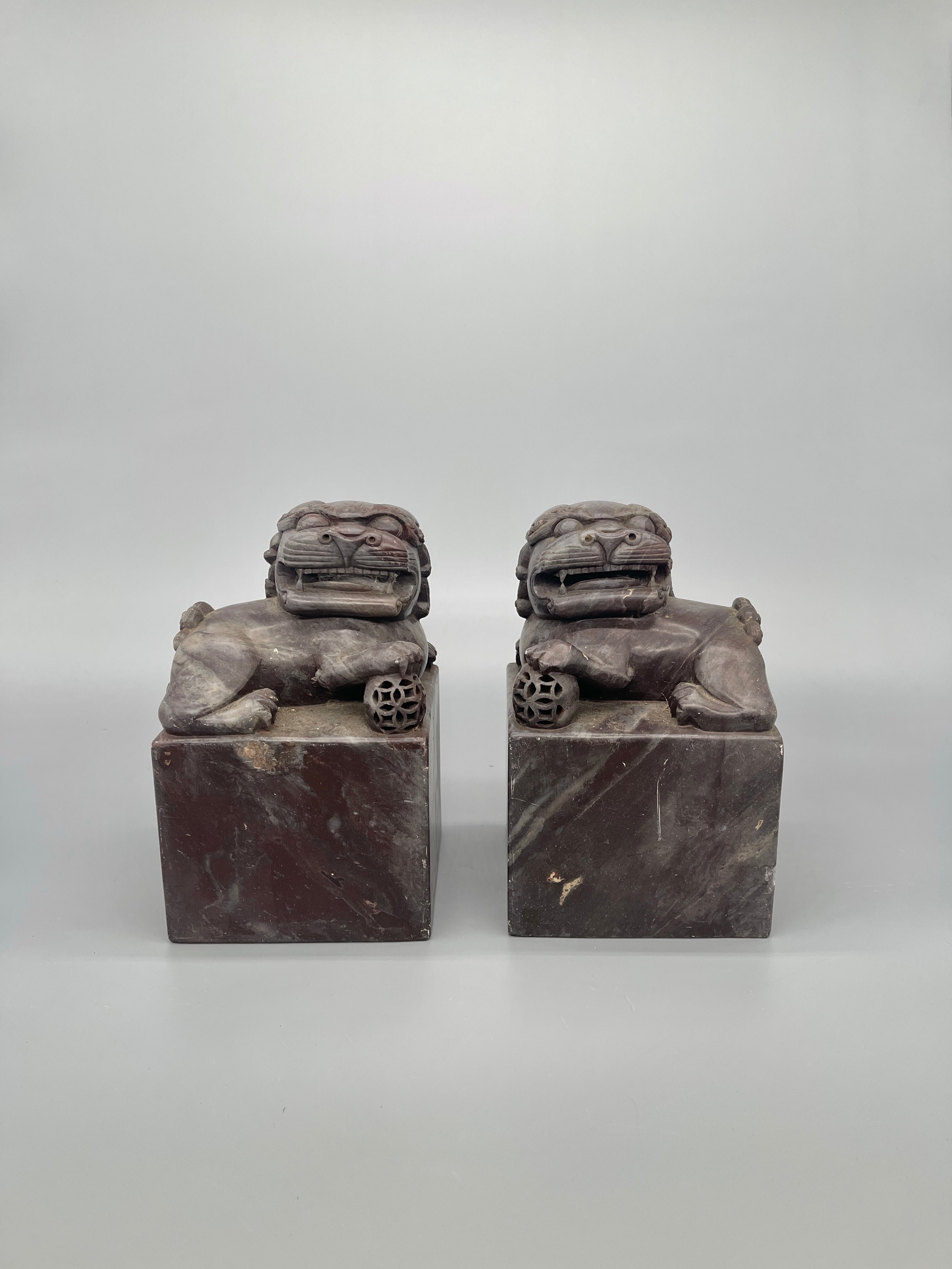 Pair Of Chinese Carved Foo Dogs
