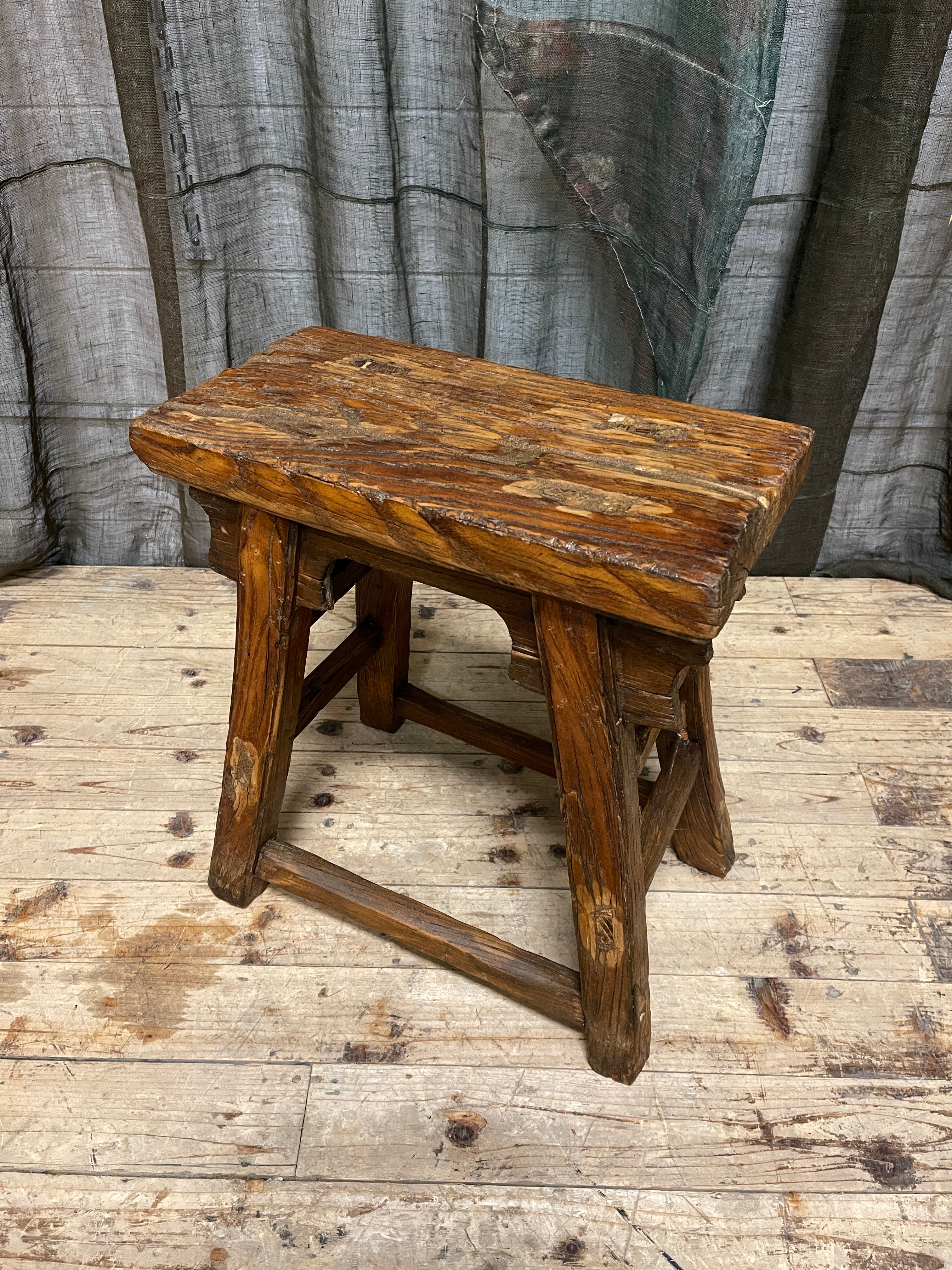 Antique Chinese Provincial Elm Stool