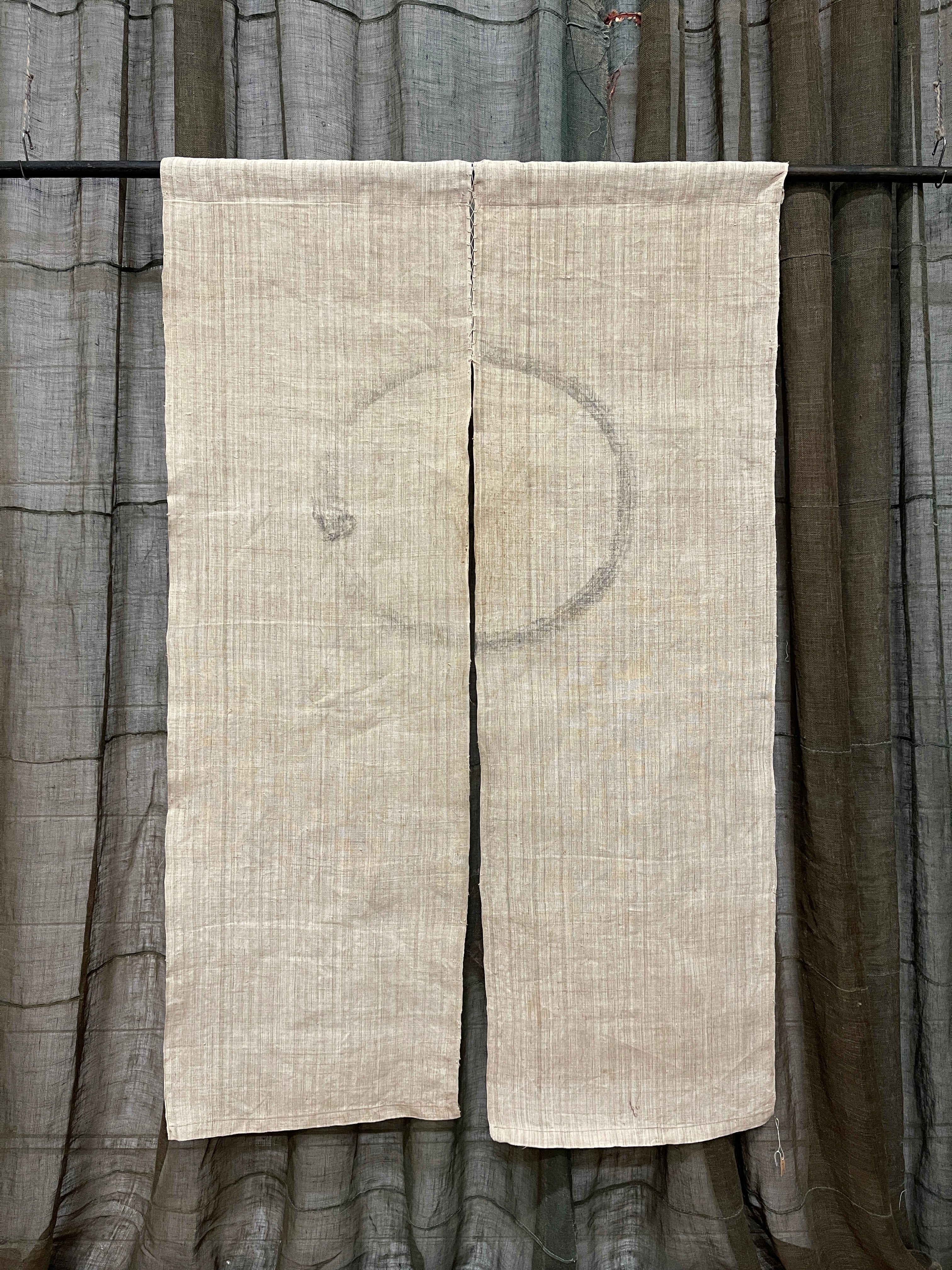 Vintage Japanese Hemp Noren, Panelled Curtain