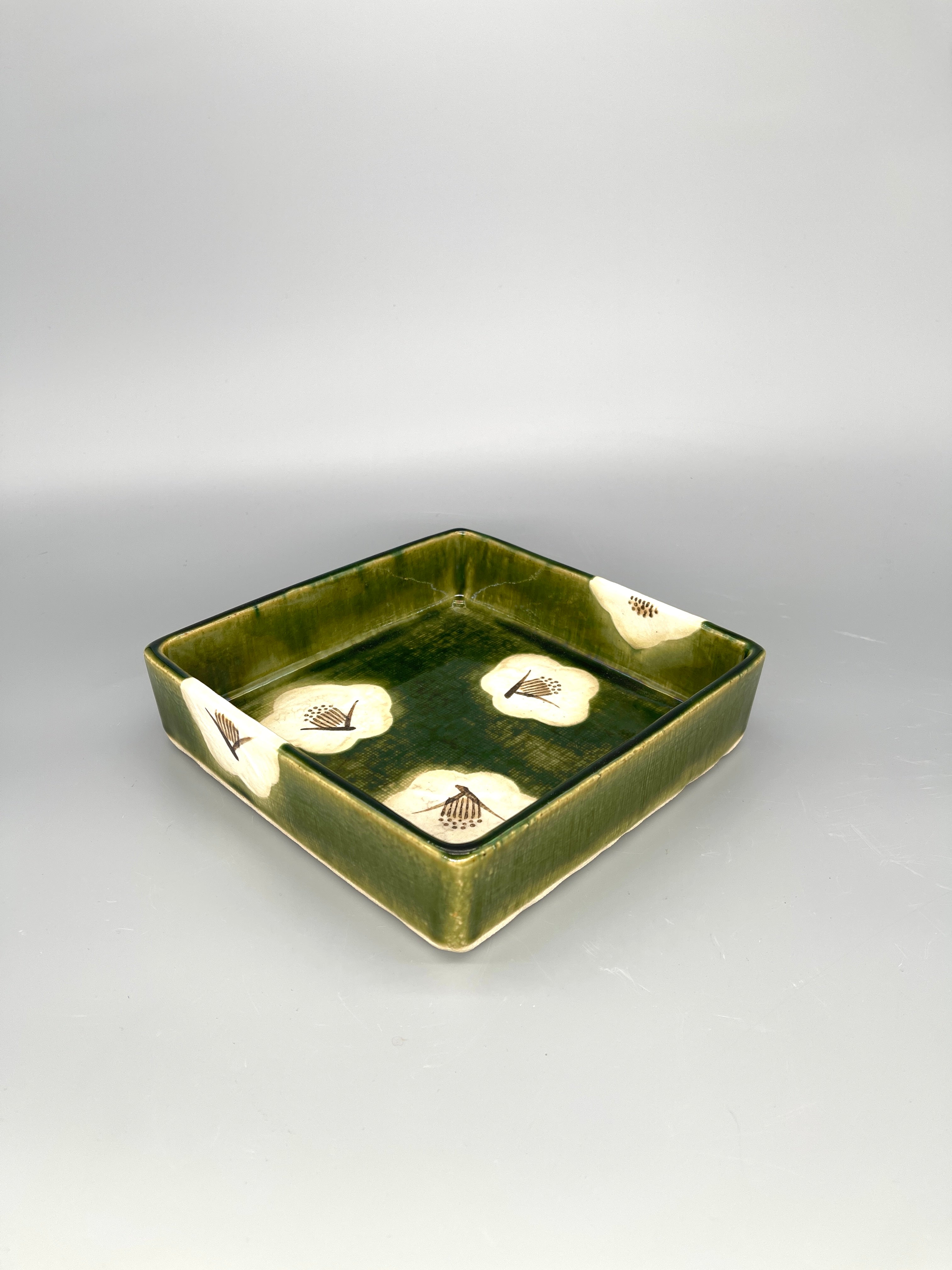 Vintage Japanese Square Plate, Oribe Glaze