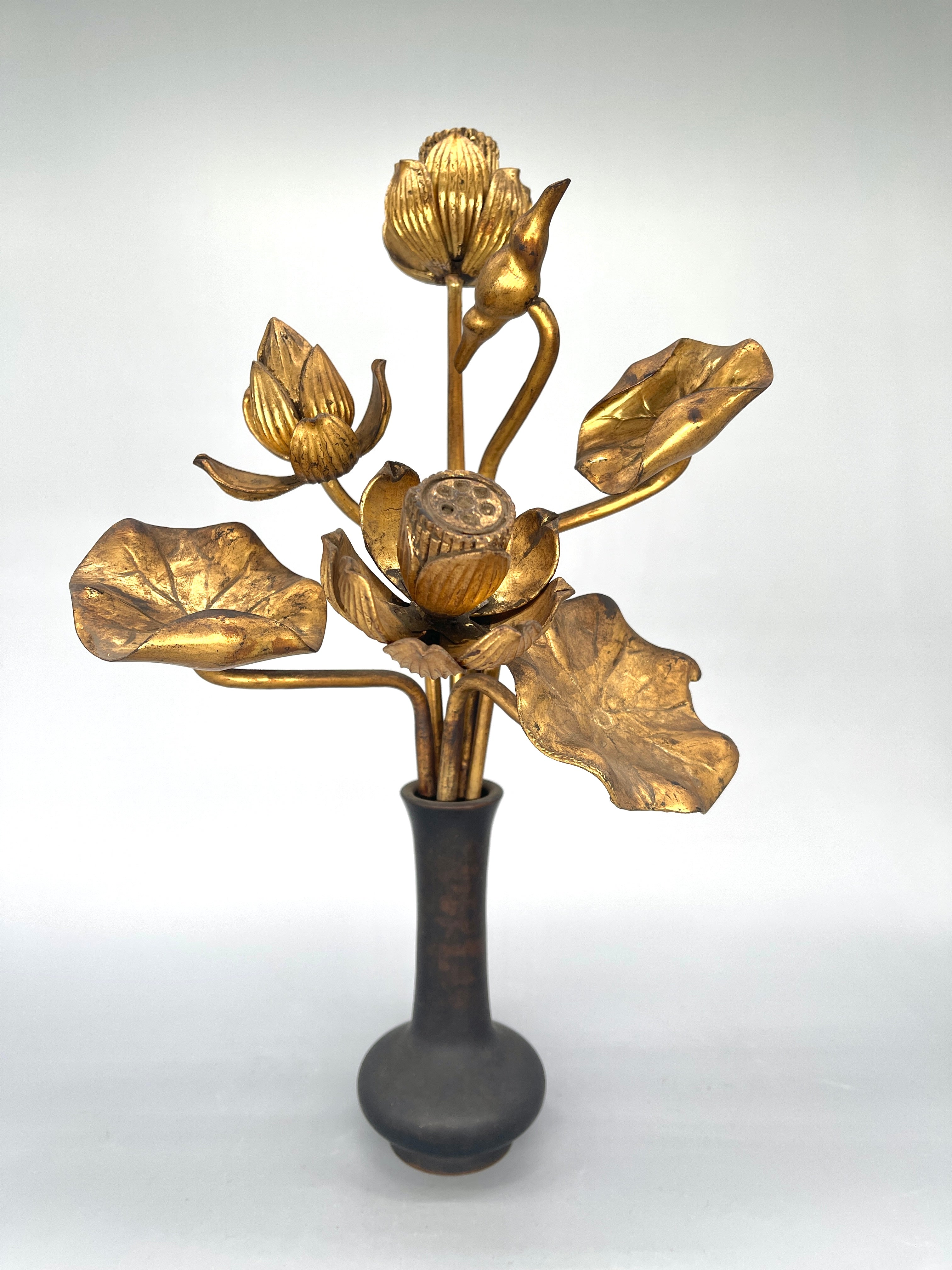 Antique Pair Of Japanese Gilded Lotus Flowers (JYOKA)