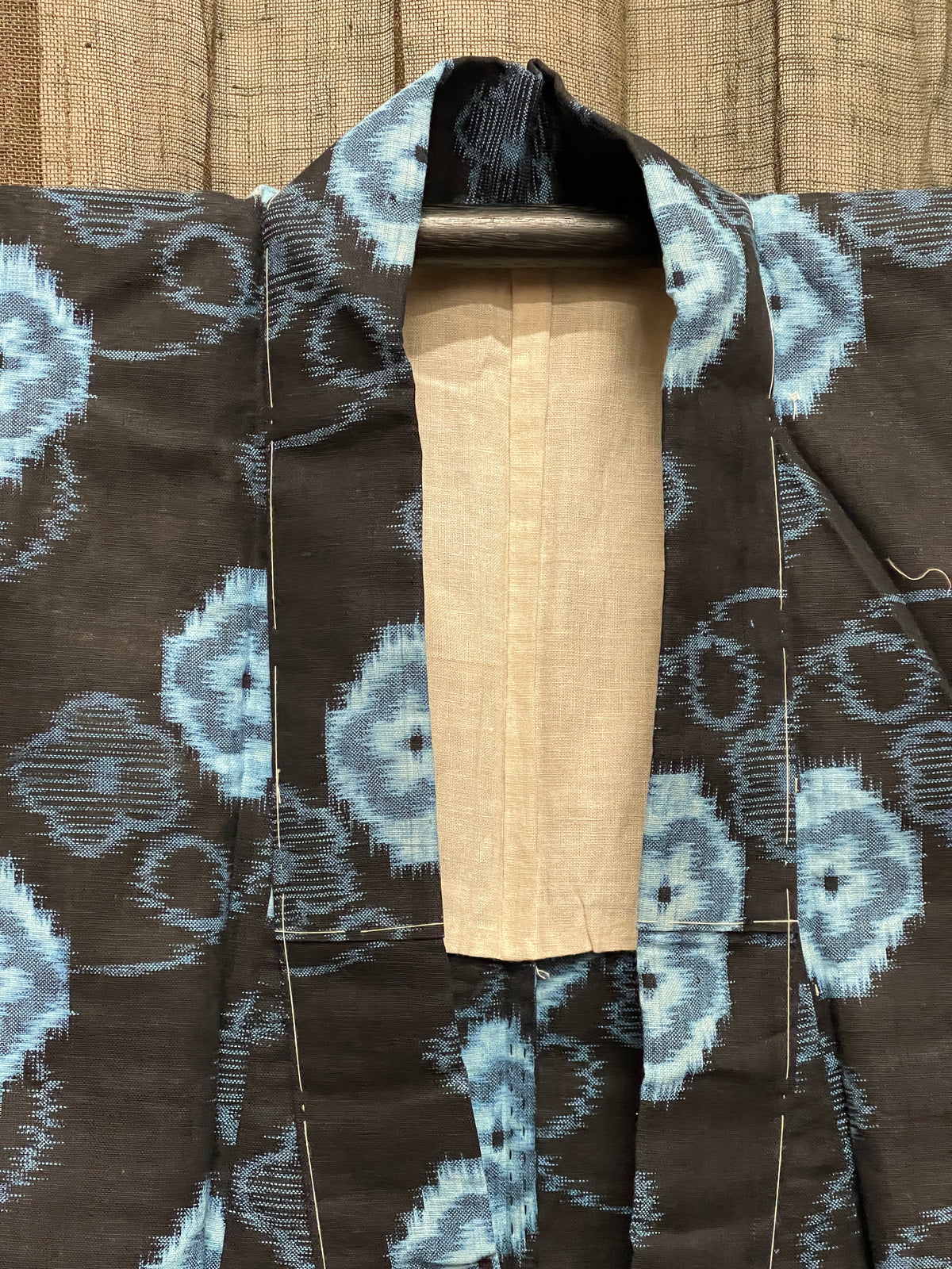 Vintage Japanese Cotton Kasuri Kimono, Floral Medallion Pattern
