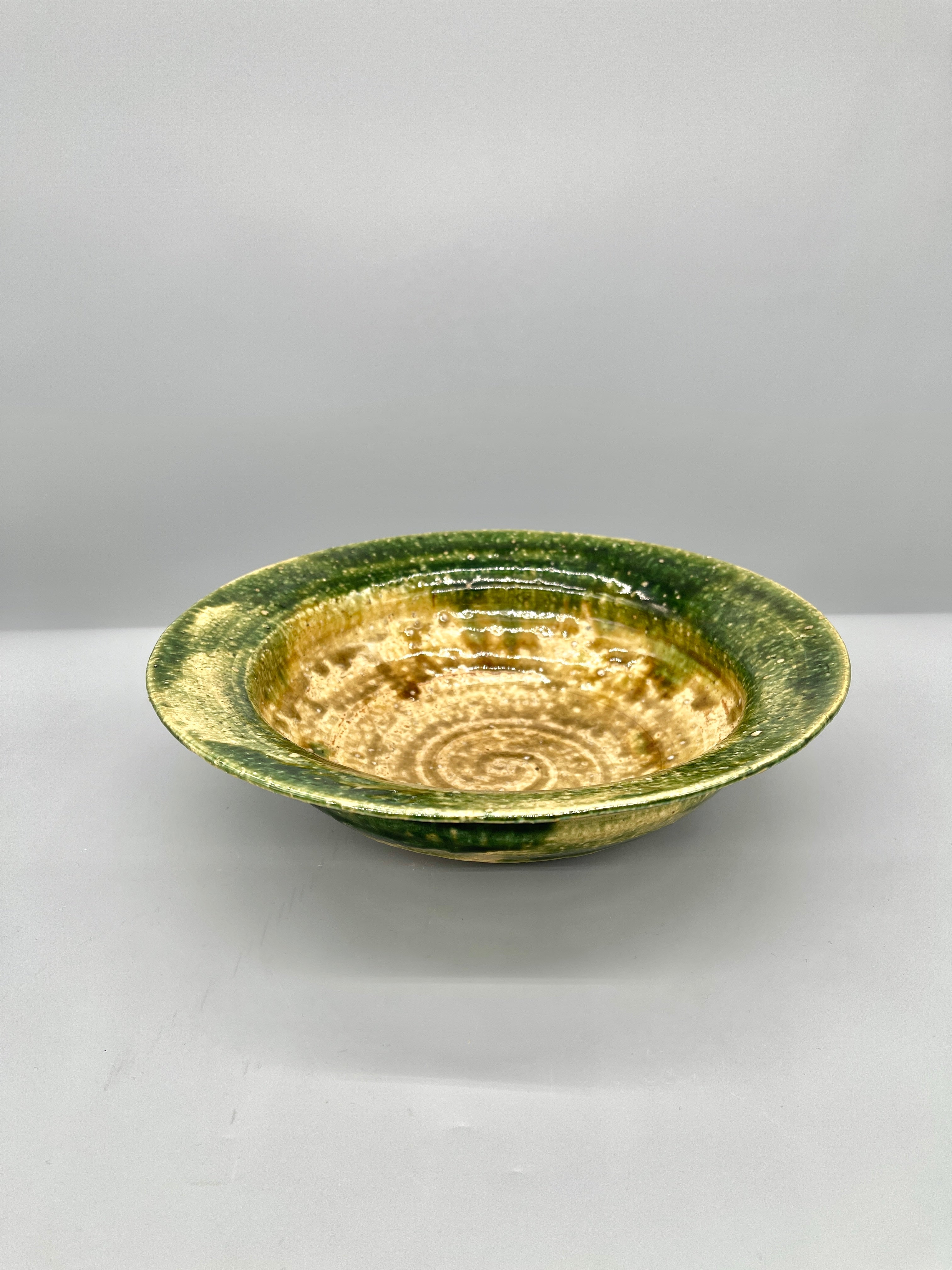 Vintage Japanese Serving Bowl, Oribe Green Glaze
