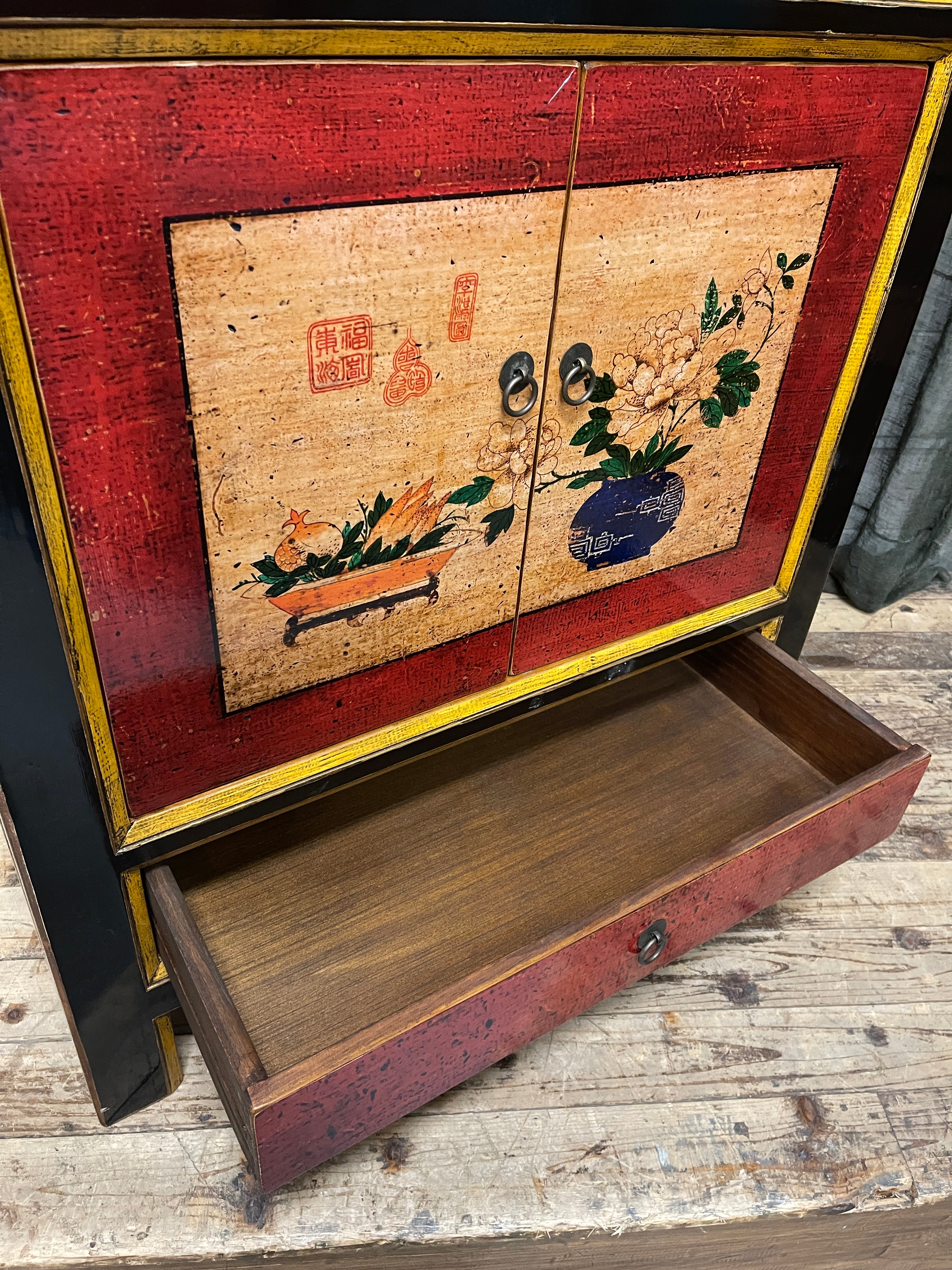 Provincial Style Chinese Black Lacquered Cabinet