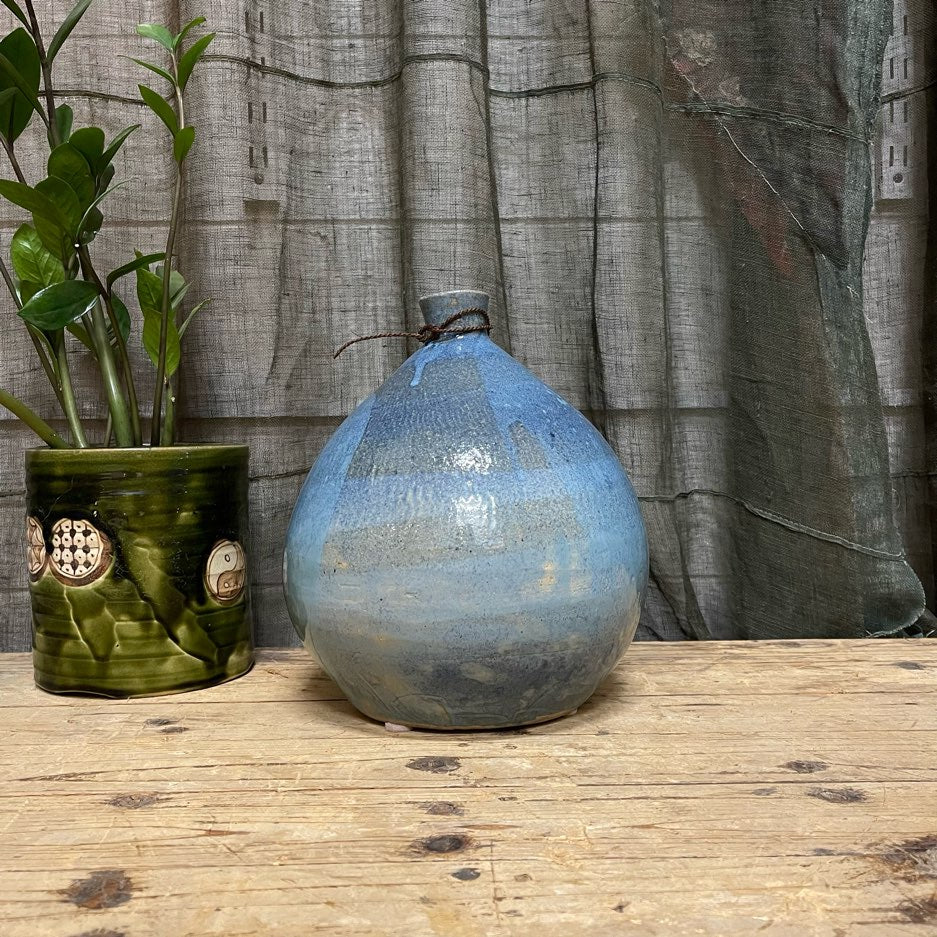 Vintage Japanese Signed Studio Pottery Vase - Blue | c.1970