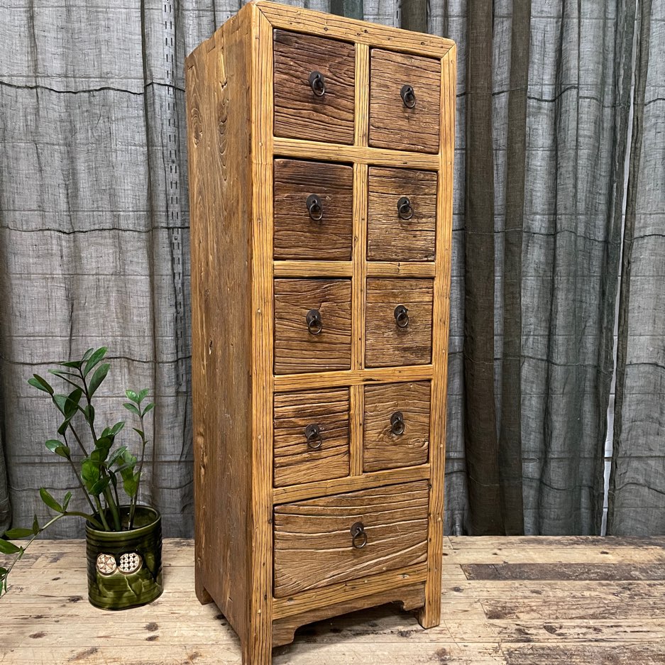 Provincial Style Chinese 9 Drawer Cabinet - Elm
