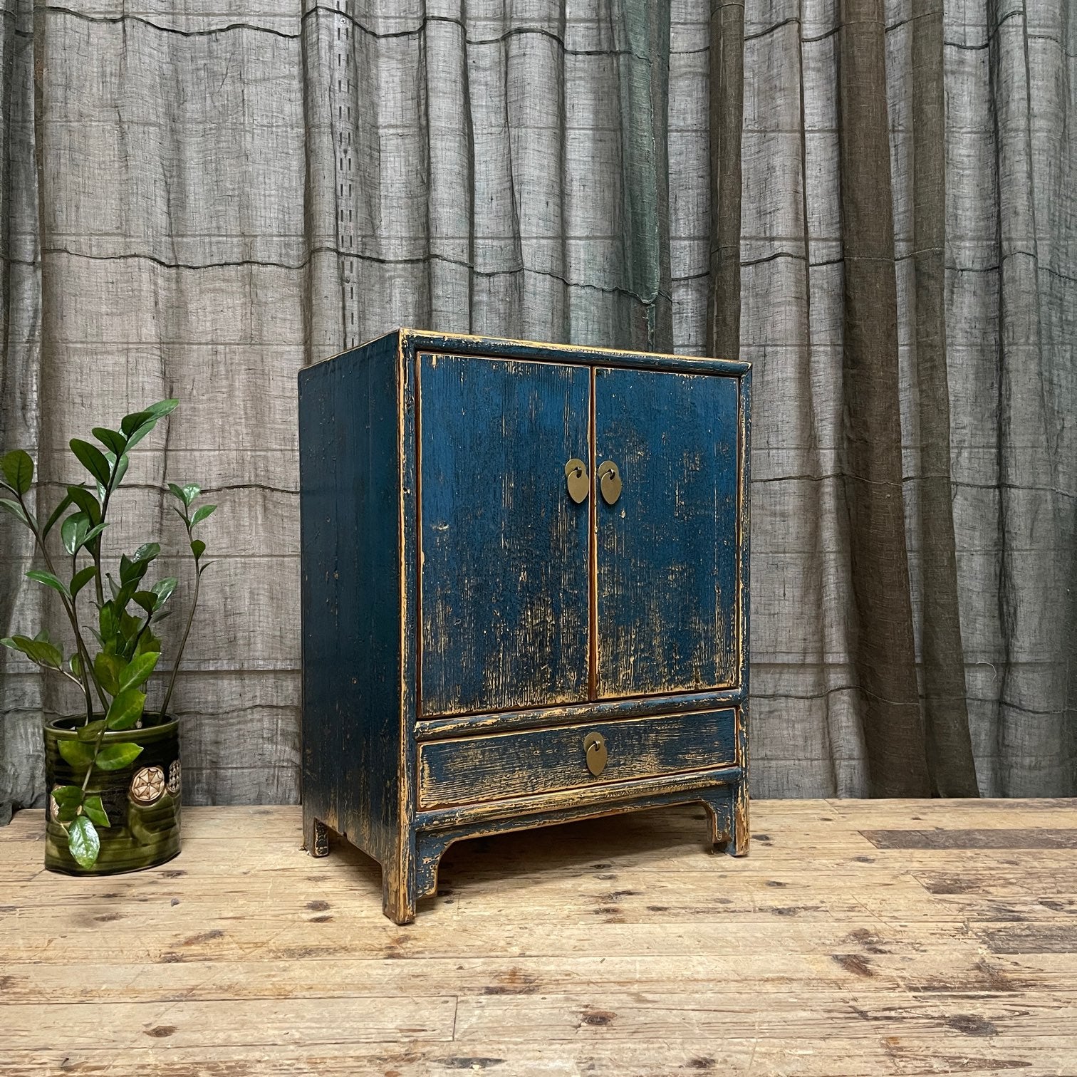 Provincial Style Chinese Blue Lacquered Side Cabinet