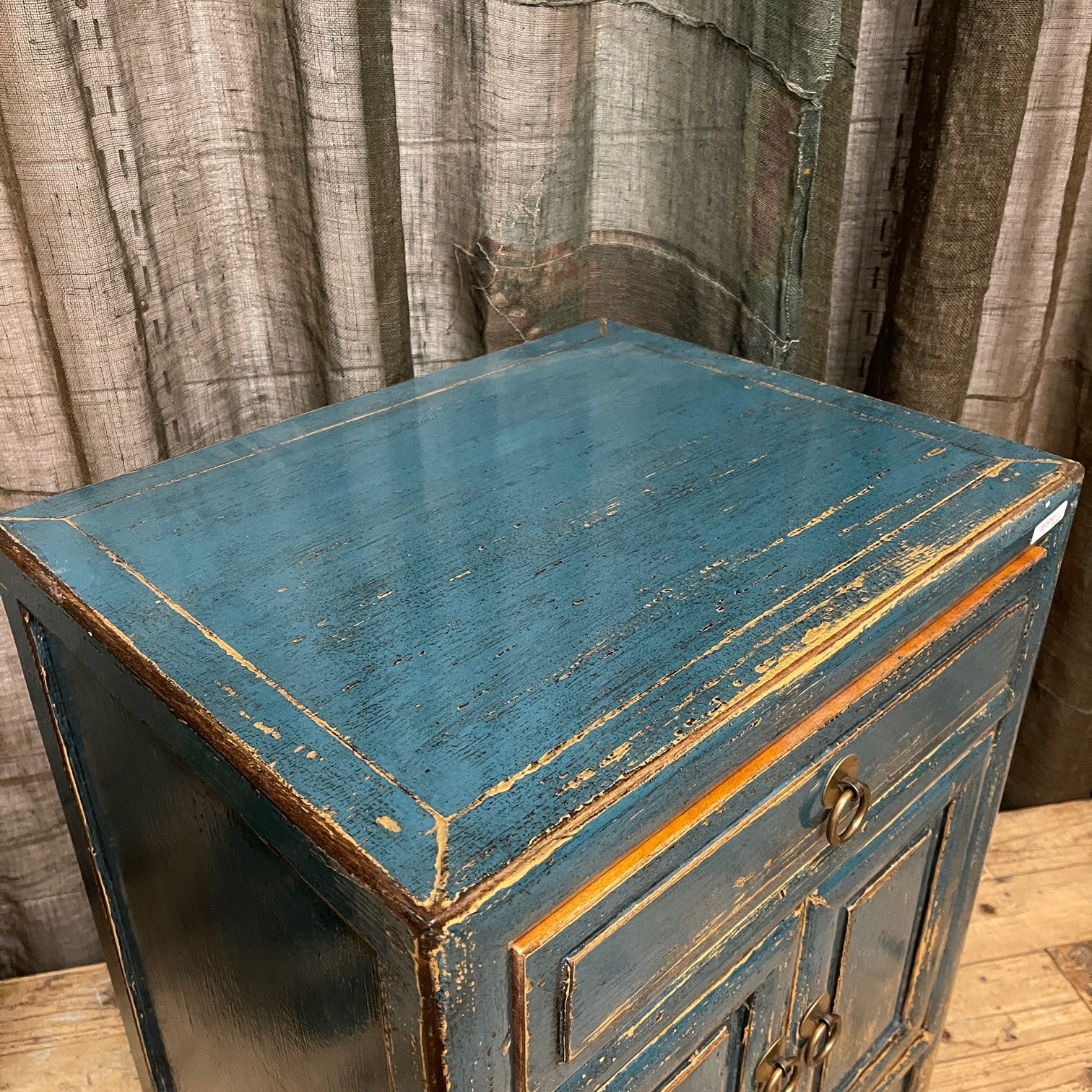 Provincial Style Chinese Blue Lacquered Side Cabinet