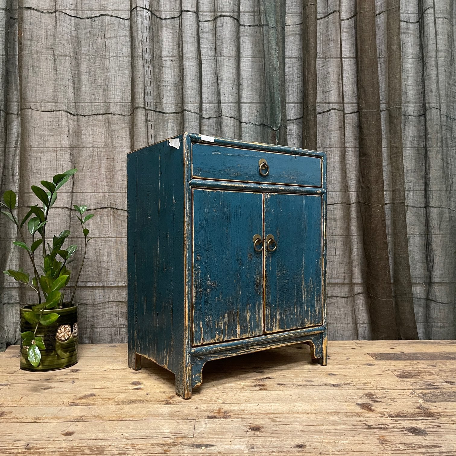 Provincial Style Chinese Blue Lacquered Side Cabinet