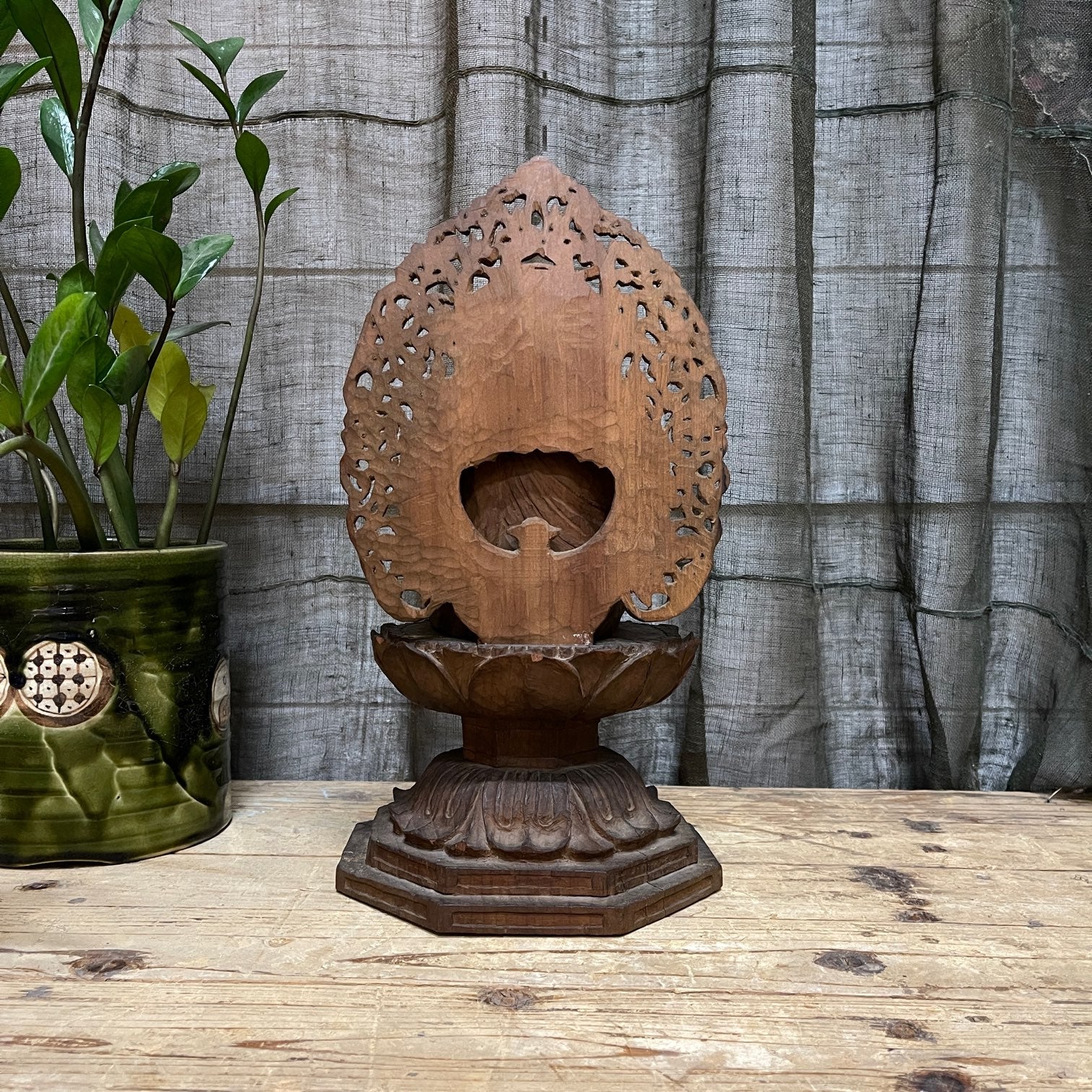 Vintage Japanese Seated Buddha - Carved Wood | 1950's