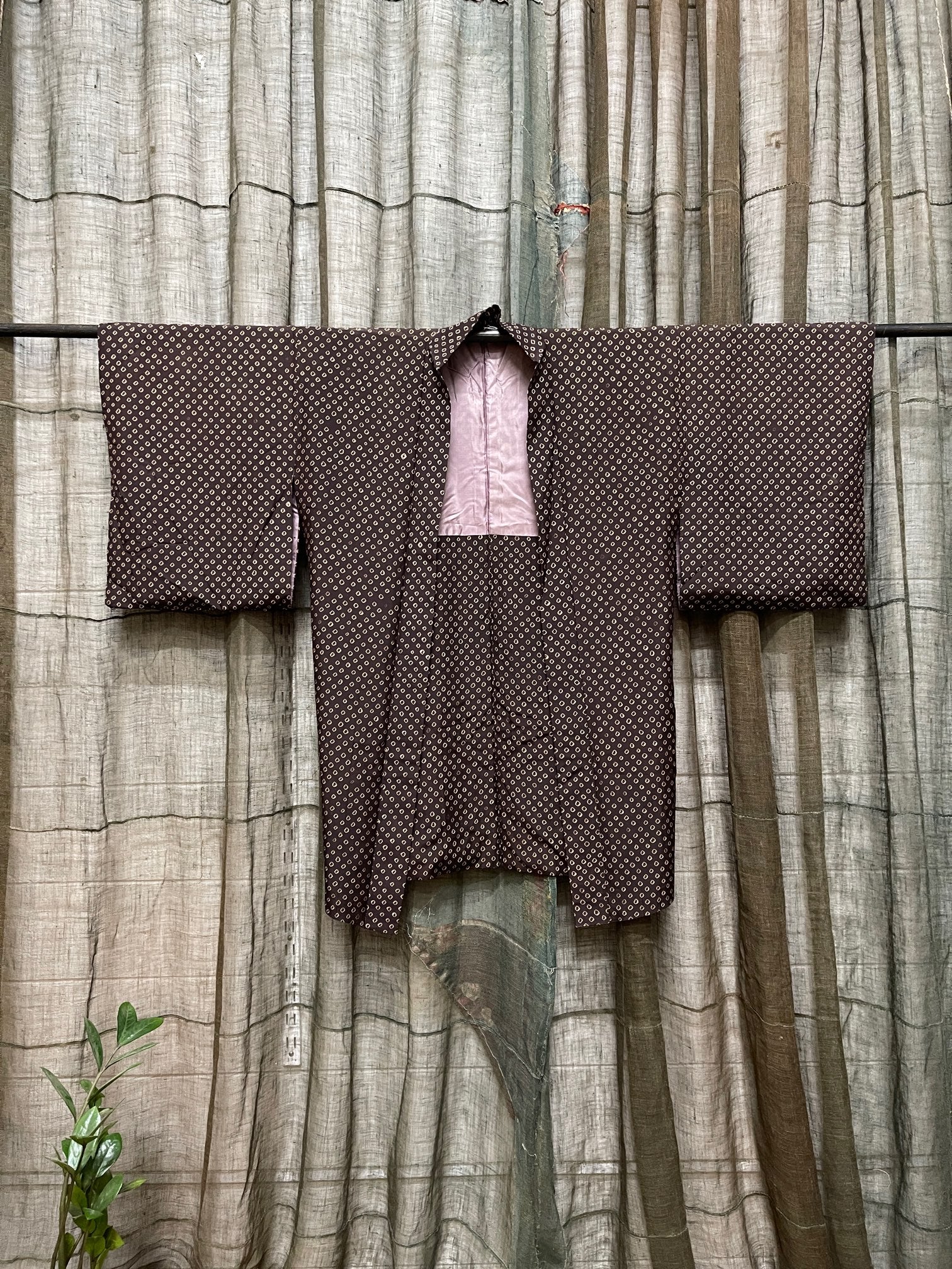 Japanese Haori-Kimono Jacket - Brown Shibori Dots