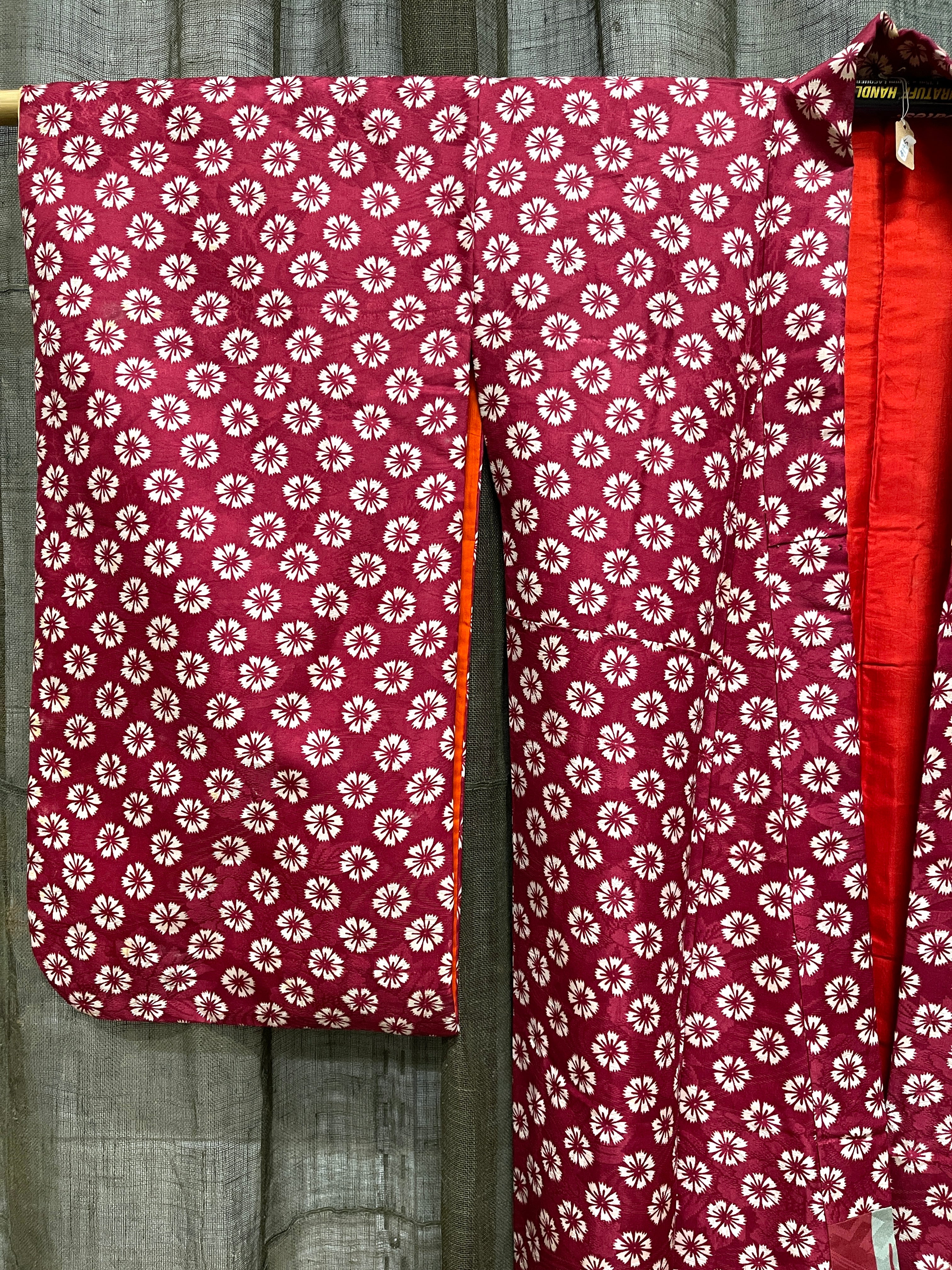 Vintage Japanese Silk Kimono | Red Chrysanthemum