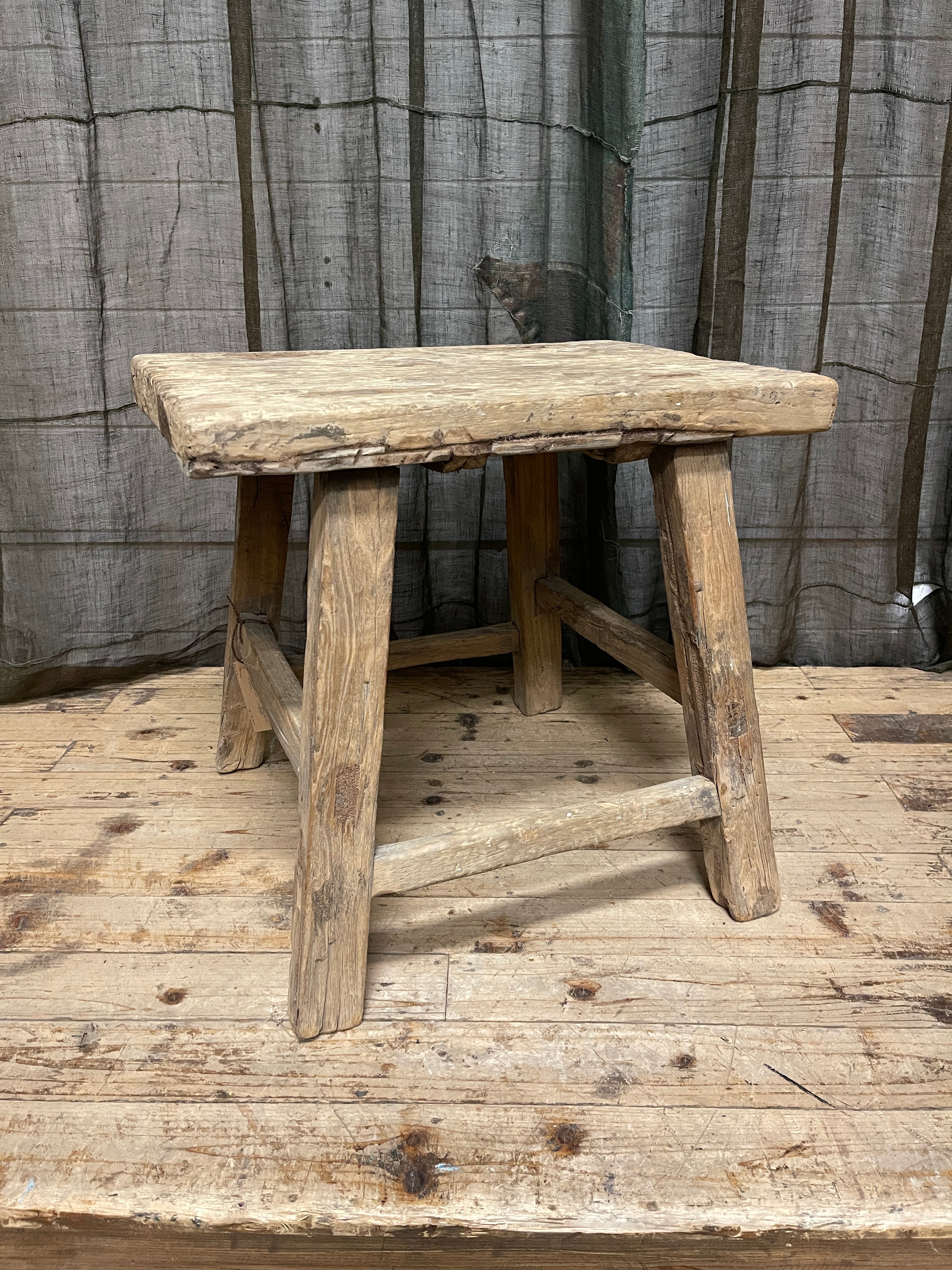 Large Antique Chinese Stool, Elm