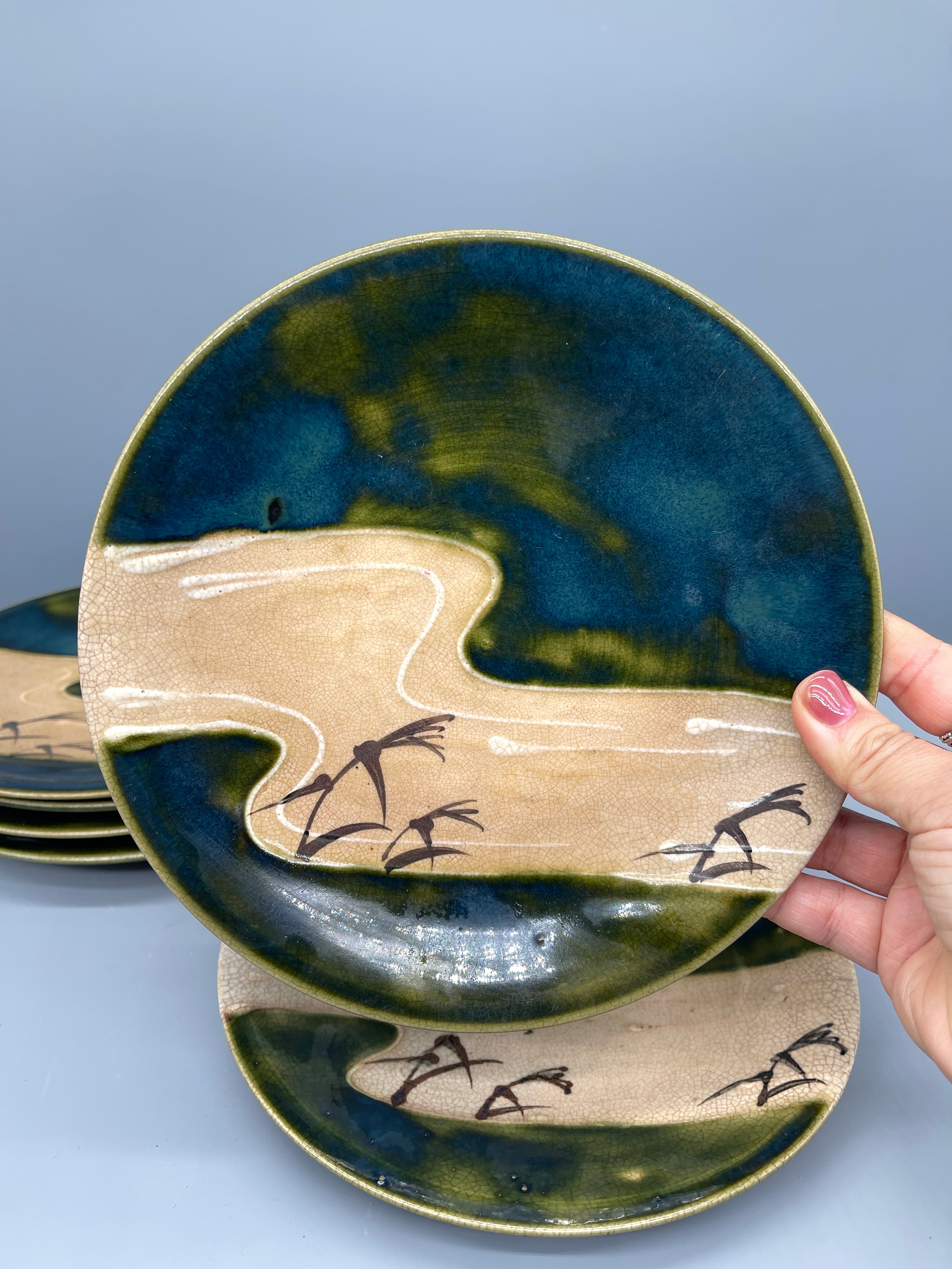 Vintage Japanese Plate, Oribe Green Glaze