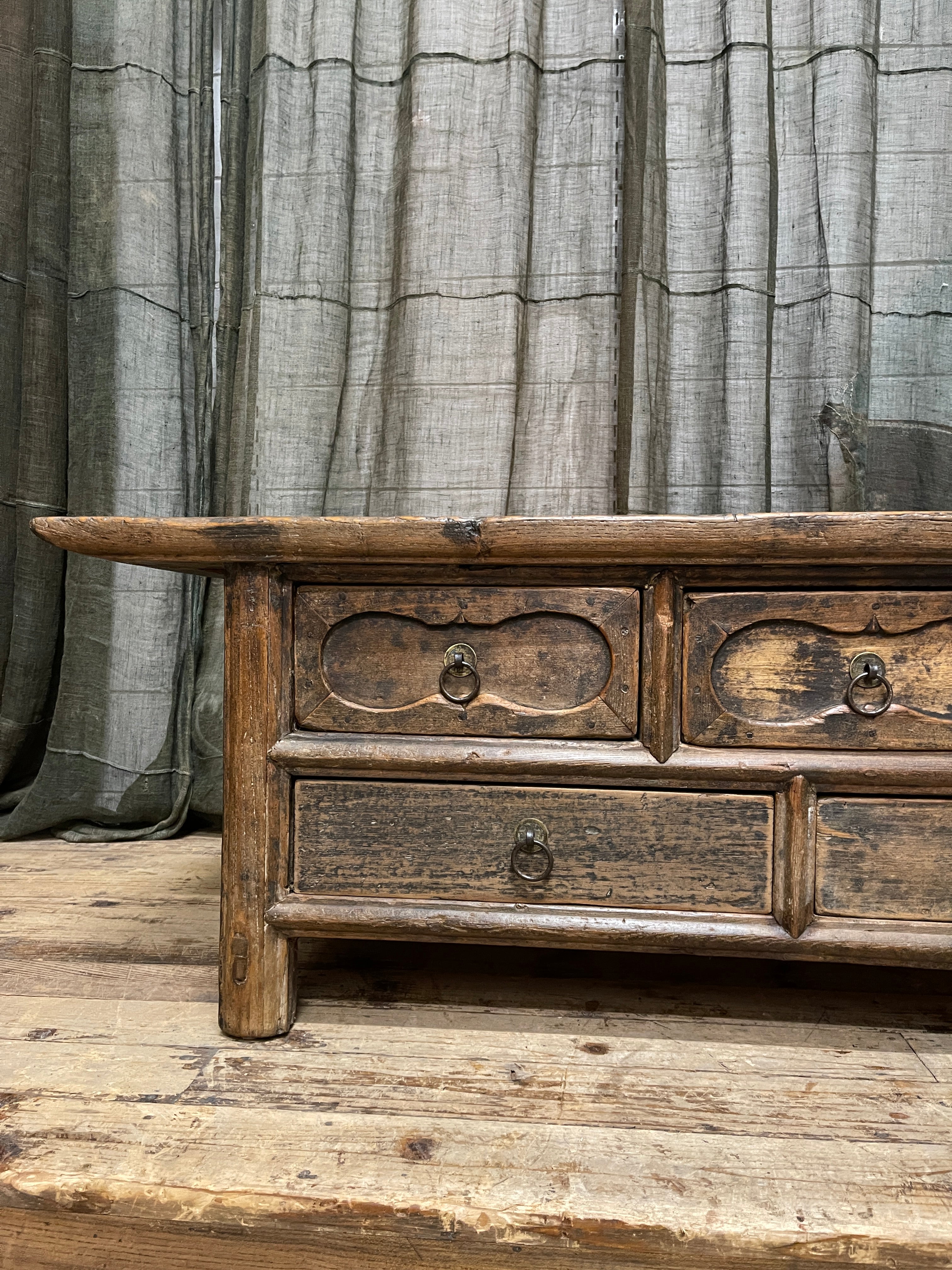 Antique Chinese 7 Drawer Low Table - Elm & Cypress | C.1850