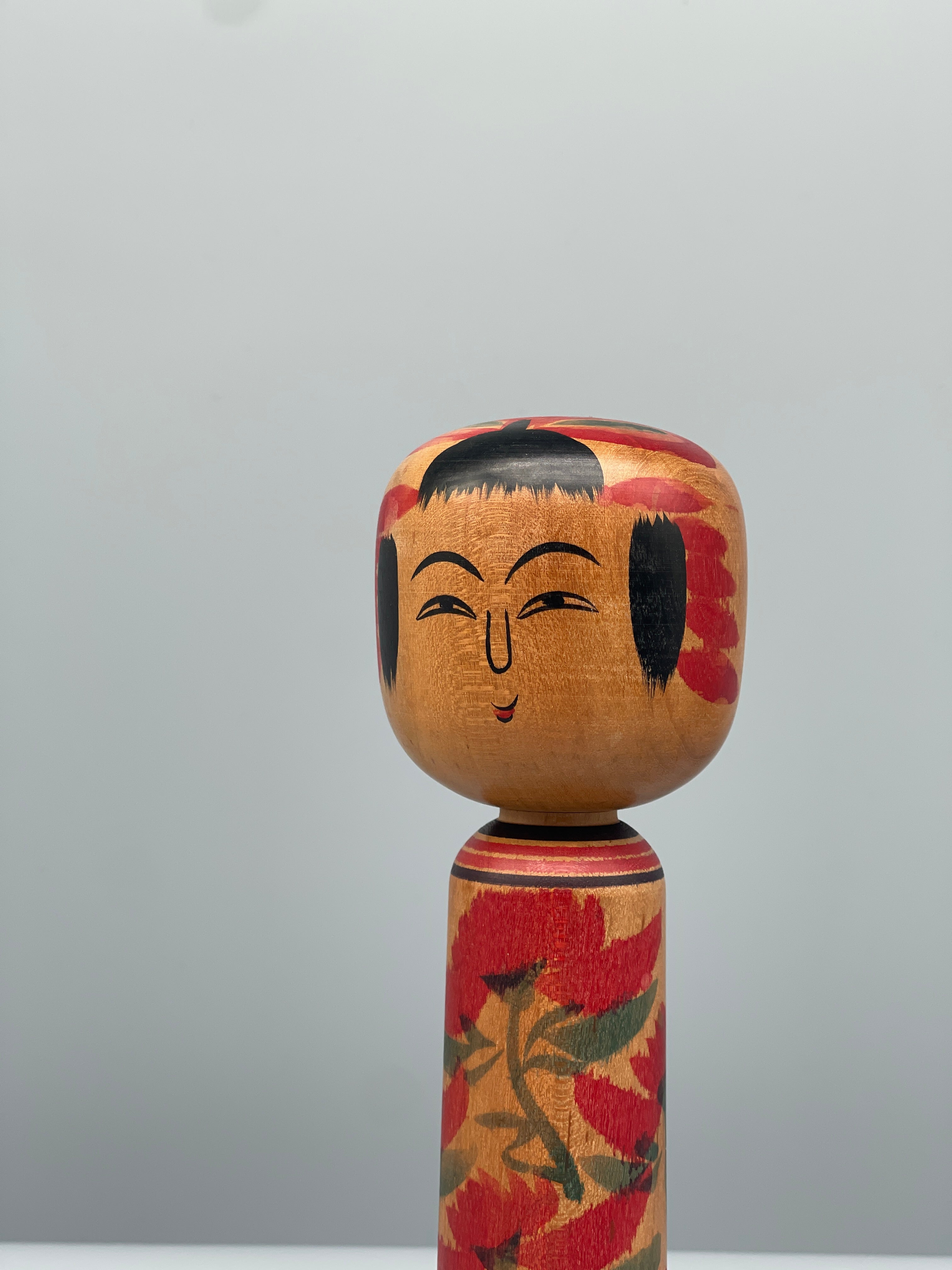 Vintage Small Japanese Kokeshi Doll - Floral Motif