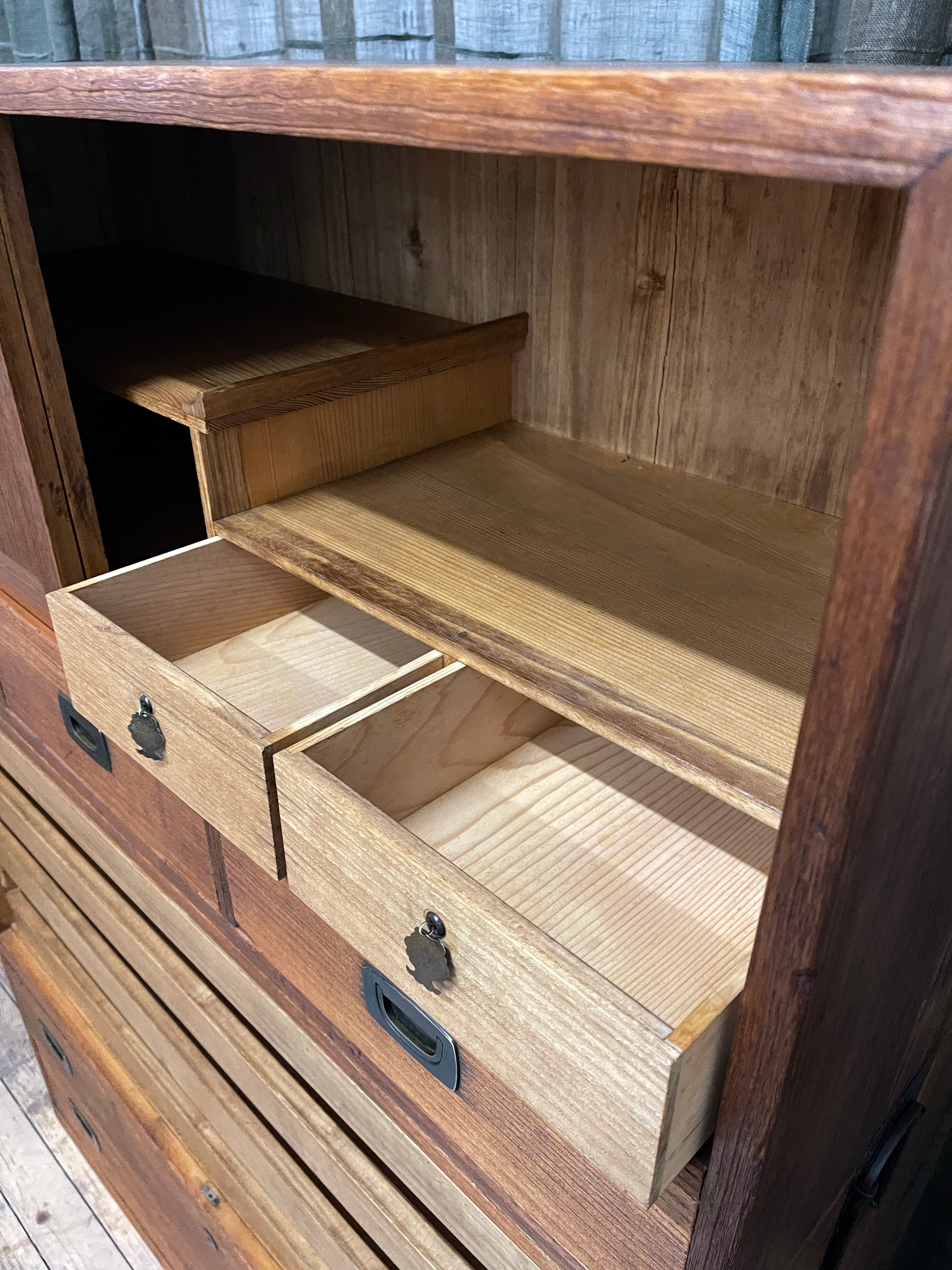 Japanese Three-Piece Kimono Chest of Drawers - Paulownia | Showa